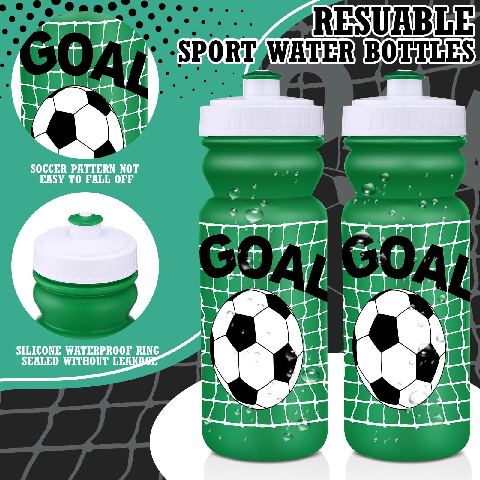 Nitial 12 Pack Soccer Water Bottles Bulk 20 oz Reusable Squeeze Water Bottles Plastic Sports Bottle with Pull Cap Sports Gifts T