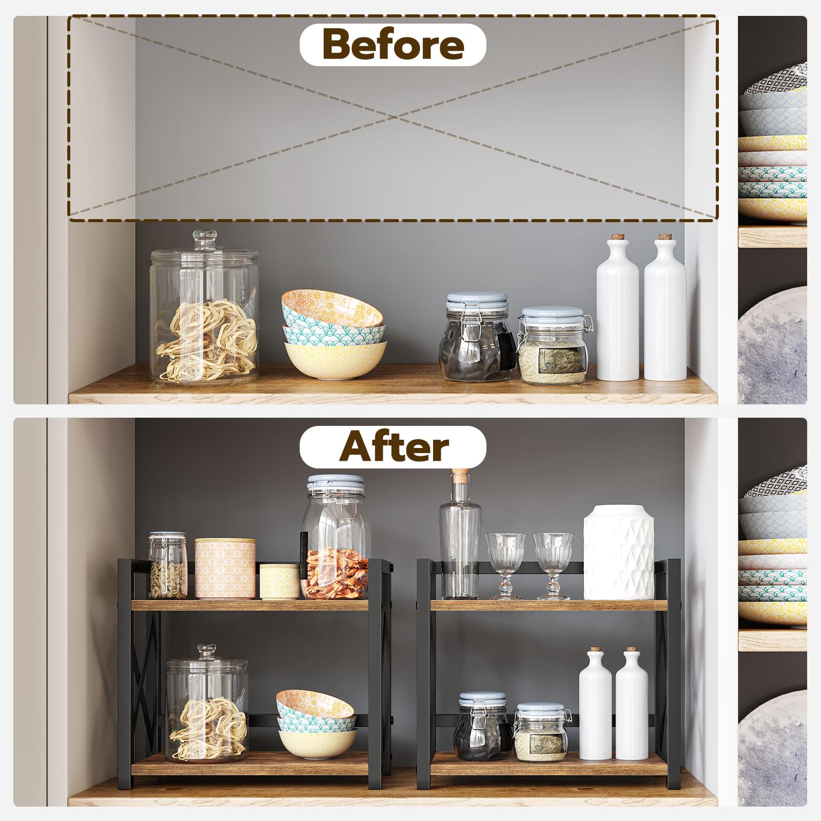Yatiney 2-Tier Spice Rack, Counter Shelf Organizer, Countertop Storage Shelf, Industrial Kitchen Spice Rack Organizer, For Kitch