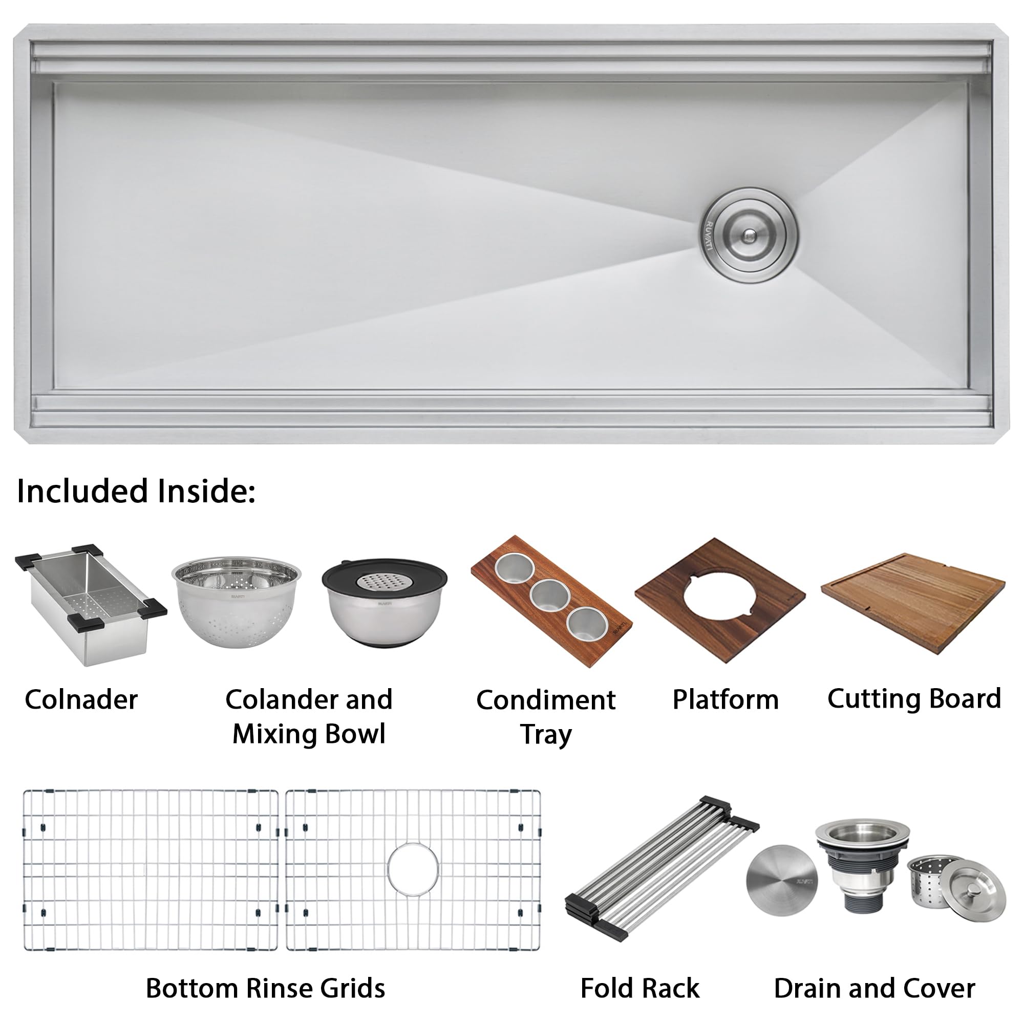 Ruvati 69-Inch Workstation Two-Tiered Ledge Kitchen Sink Undermount 16 Gauge Stainless Steel - Rvh8666