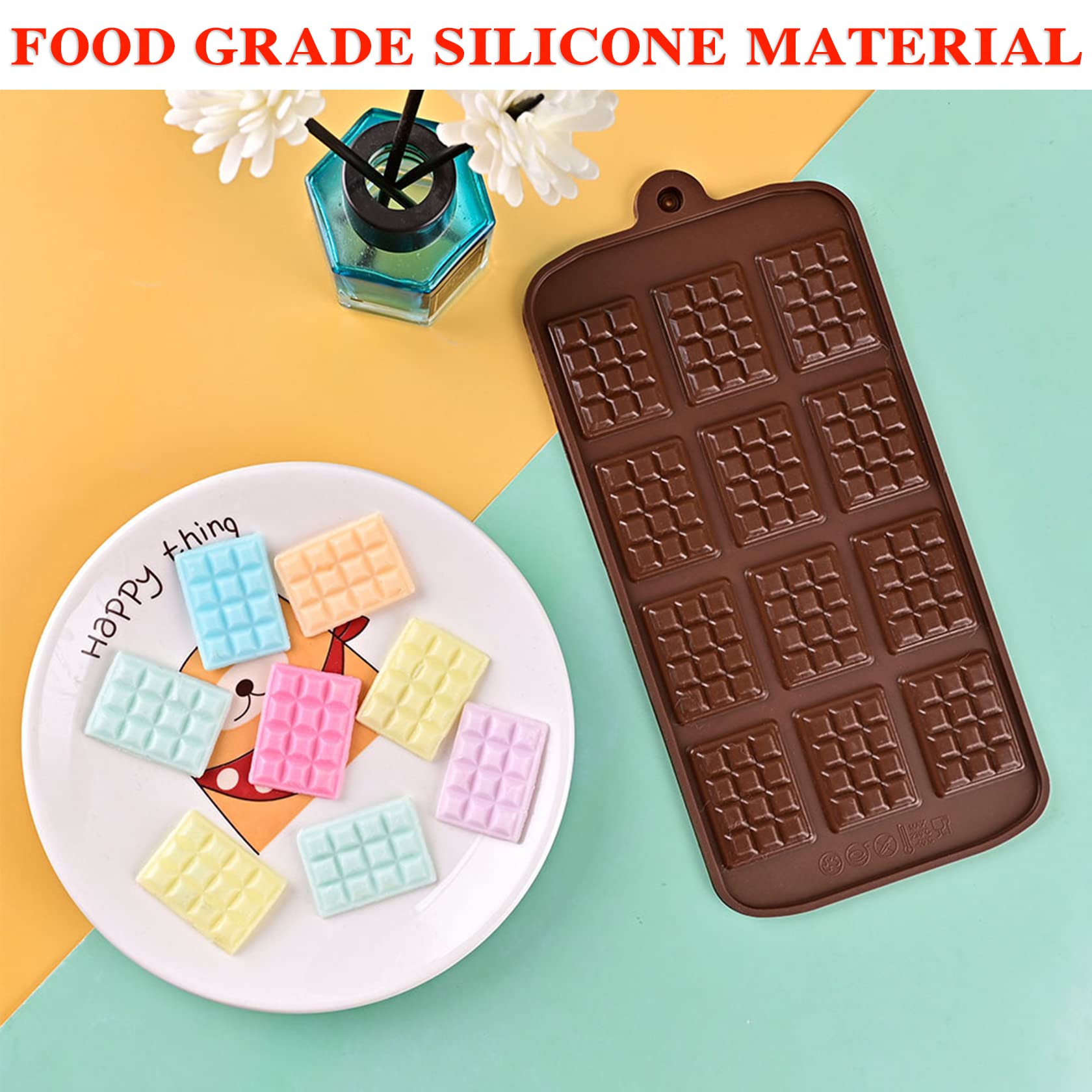 2 Pieces Silicone Break Apart Chocolate Moulds,Silicone Square Mold,Non-Stick Candy Chocolate Bar Mold,Reusable Candy Protein Si