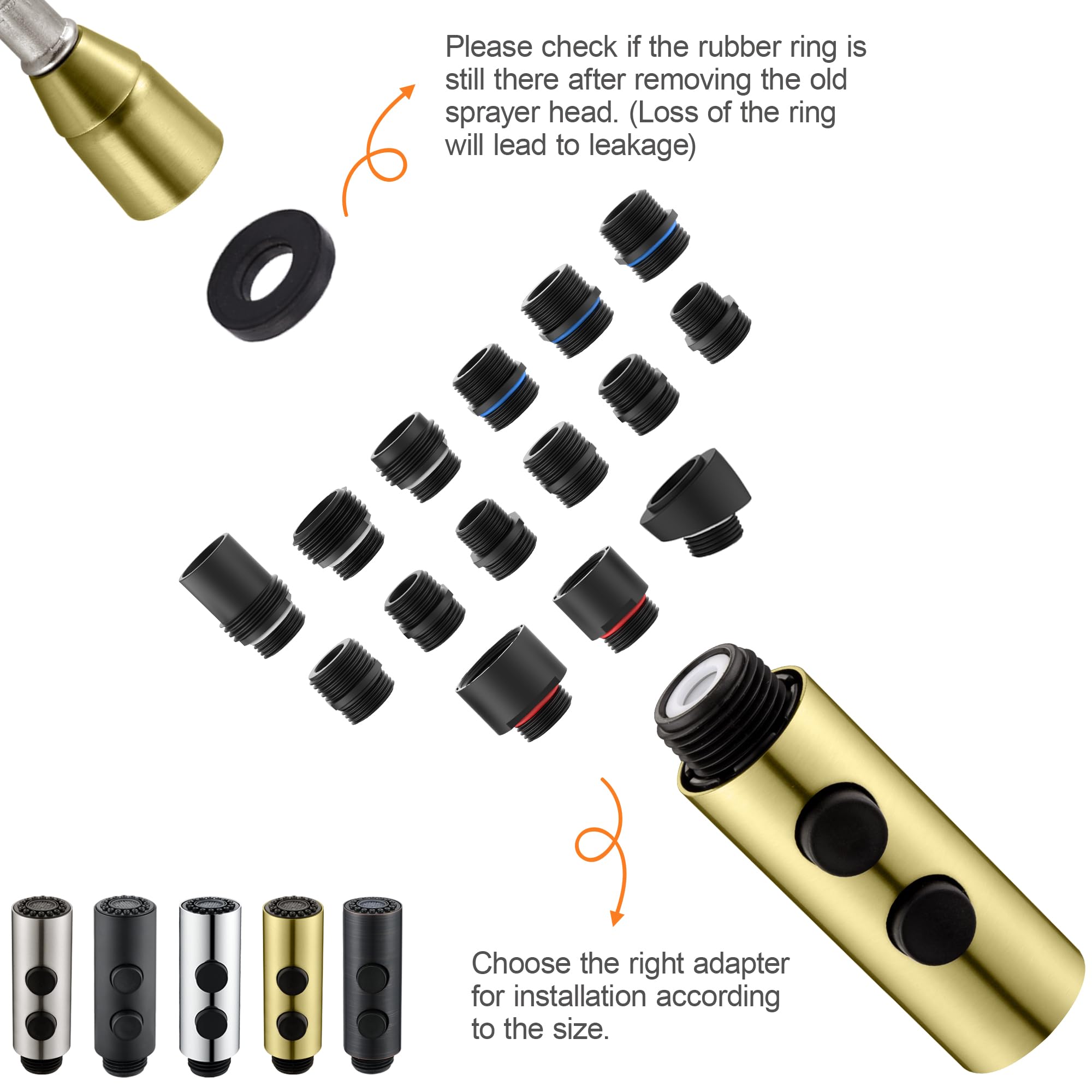 Tioriy Kitchen Faucet Head Replacement Metal, Pull Down Spray Head With 15 Adapters For Kitchen Faucet, 2 Function Kitchen Sink