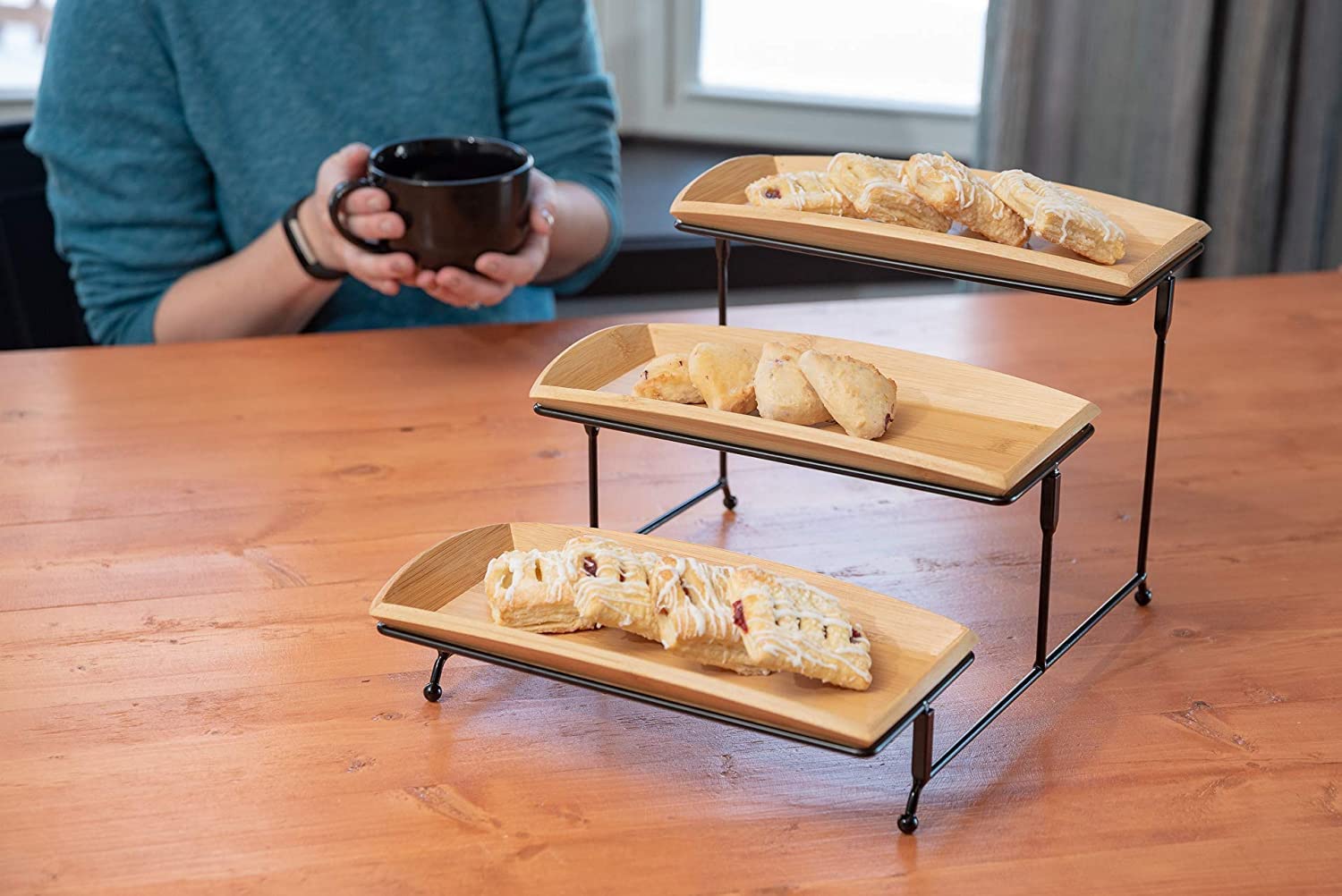 Nature'S Kitchen Bamboo Wood Serving Tray Set For Dessert Coffee Appetizers, 3 Pack Of 12 X 5.75 Inch Serving Platters