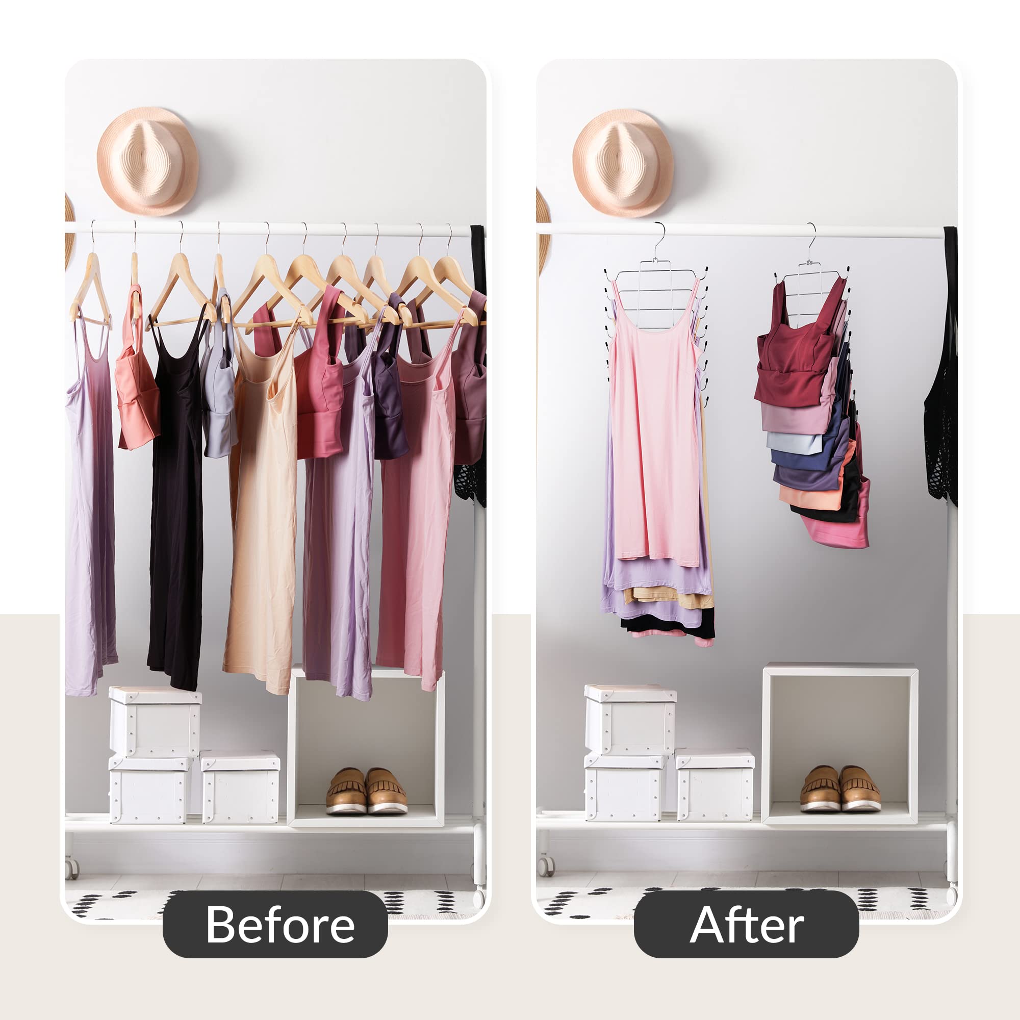 ZEDODIER 2 Pack Tank Top Hanger, Non-Slip Metal Bra Holder, Silver Closet Organizer, Model ZE009