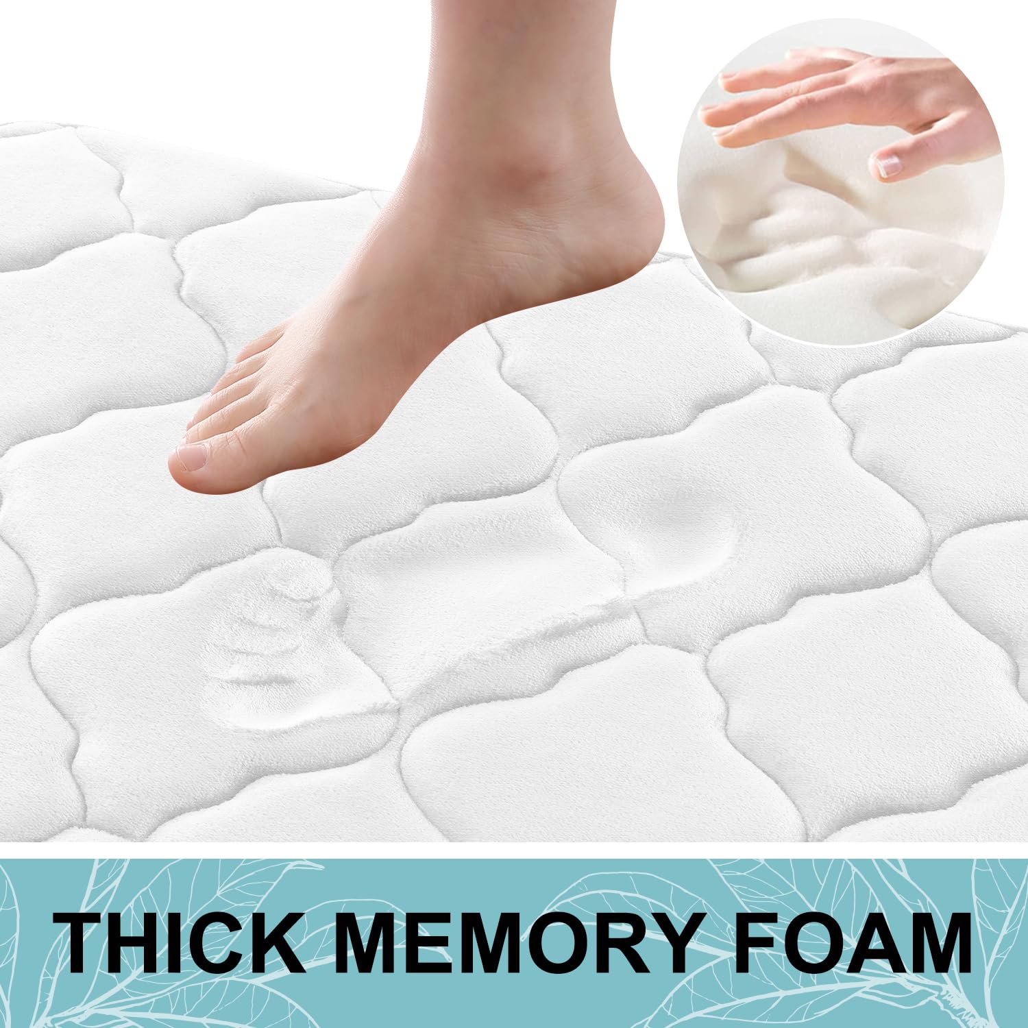 OLANLY Memory Foam Toilet Rugs U-Shaped 24x20  Ultra Soft and Absorbent Bathroom Rugs  Non-Slip Thick Toilet Bath Mat  Machine Wash Dry  Contour Bath Rugs for Toilet Base  White