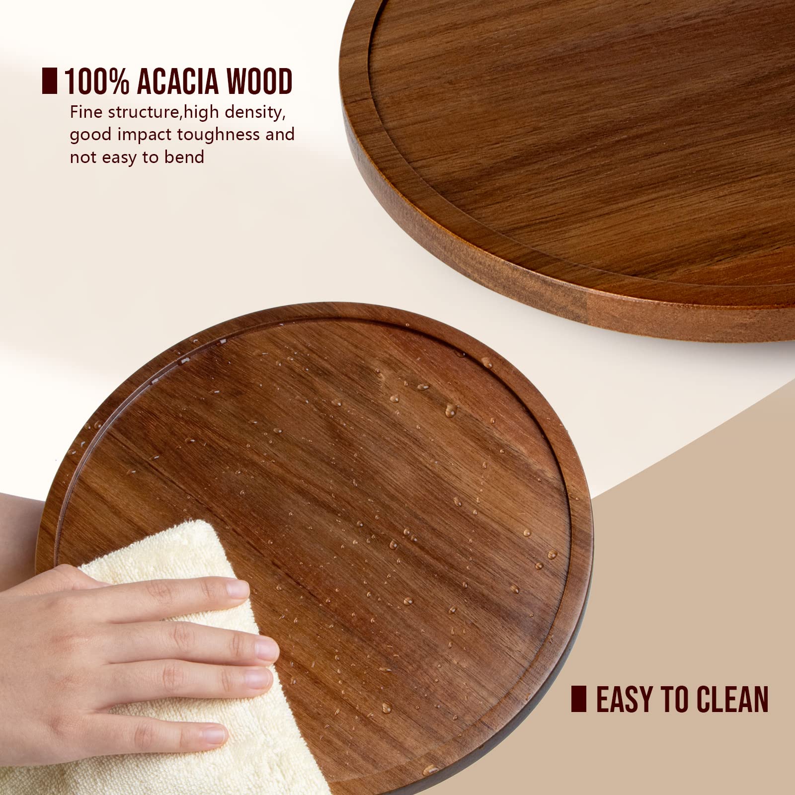 Anboxit Lazy Susan Organizer For Table, 12 Inch Wooden Lazy Susan Turntable For Cabinet, Acacia Wood Turntable Kitchen Spice Rac