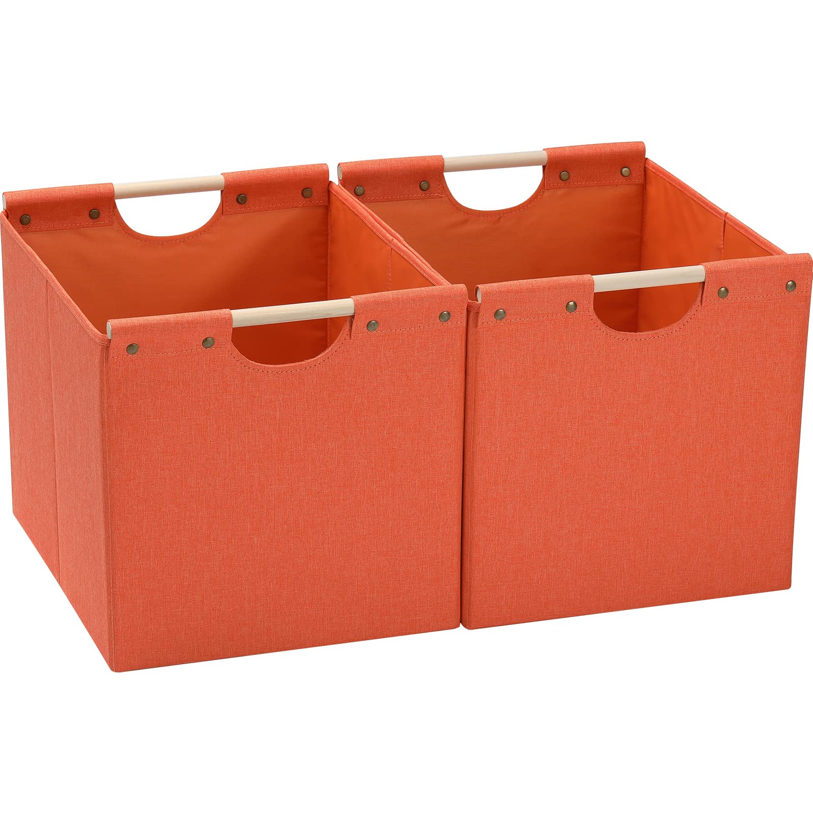 Hoonex Large Collapsible Storage Bins, Linen Fabric, Pack Of 2, Storage Baskets With Wooden Carry Handles And Sturdy Heavy Cardb