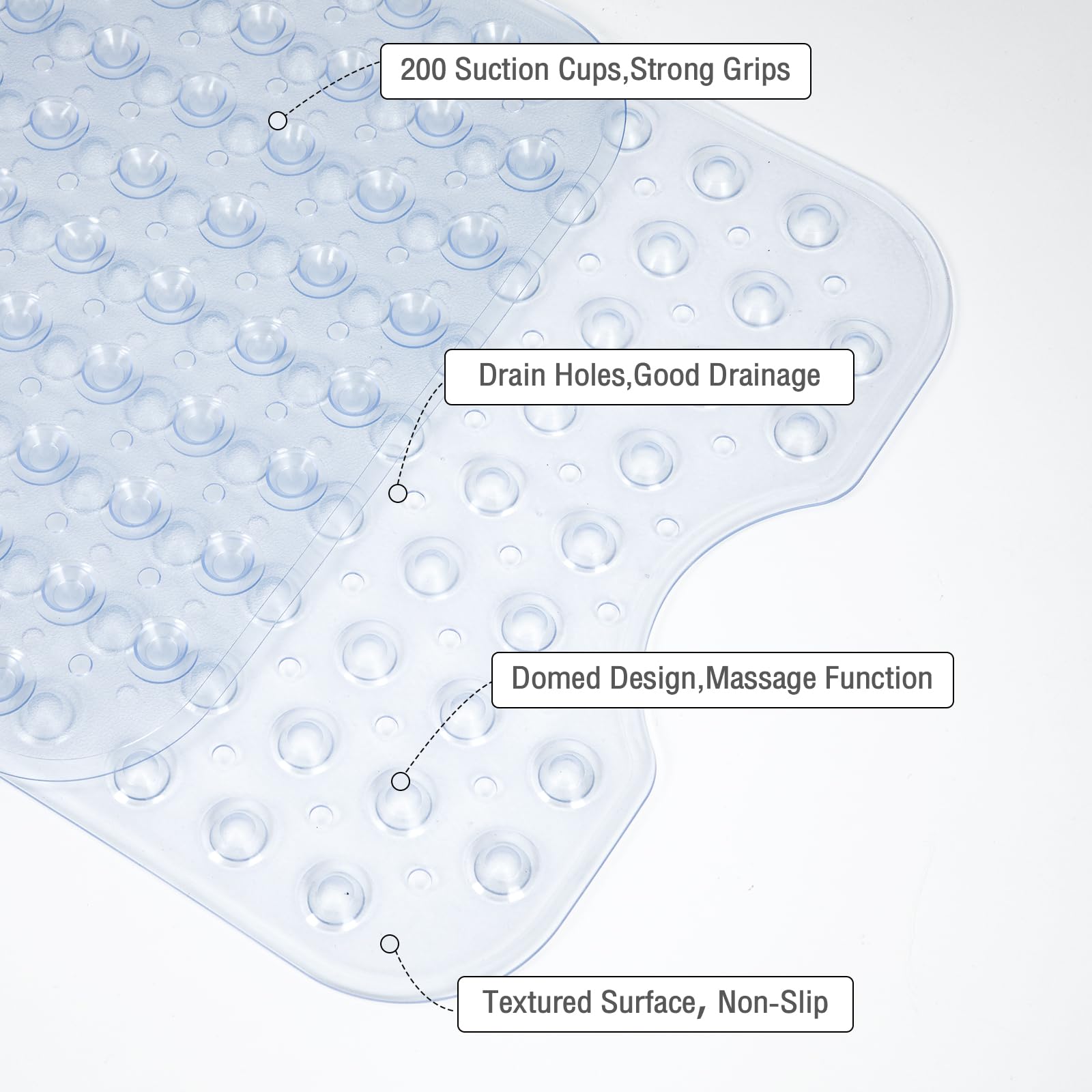 Naoloture Extra Long Clear Bathtub Mat Non Slip, Soft Bath Mat For Tub 40 X 16 Inch Full Size, Bath Tub Shower Mats For Bathroom