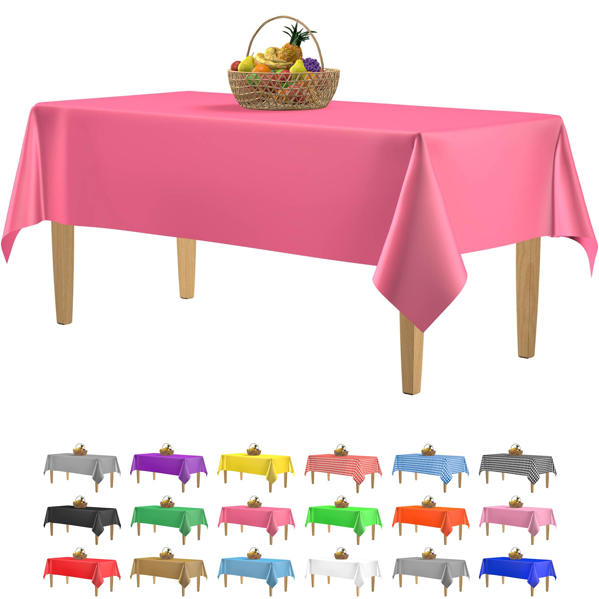 14 Pack Premium Hot Pink Plastic Tablecloth - 54 X 108 In. Disposable Rectangle Plastic Table Cloth - Decorative Rectangle Table