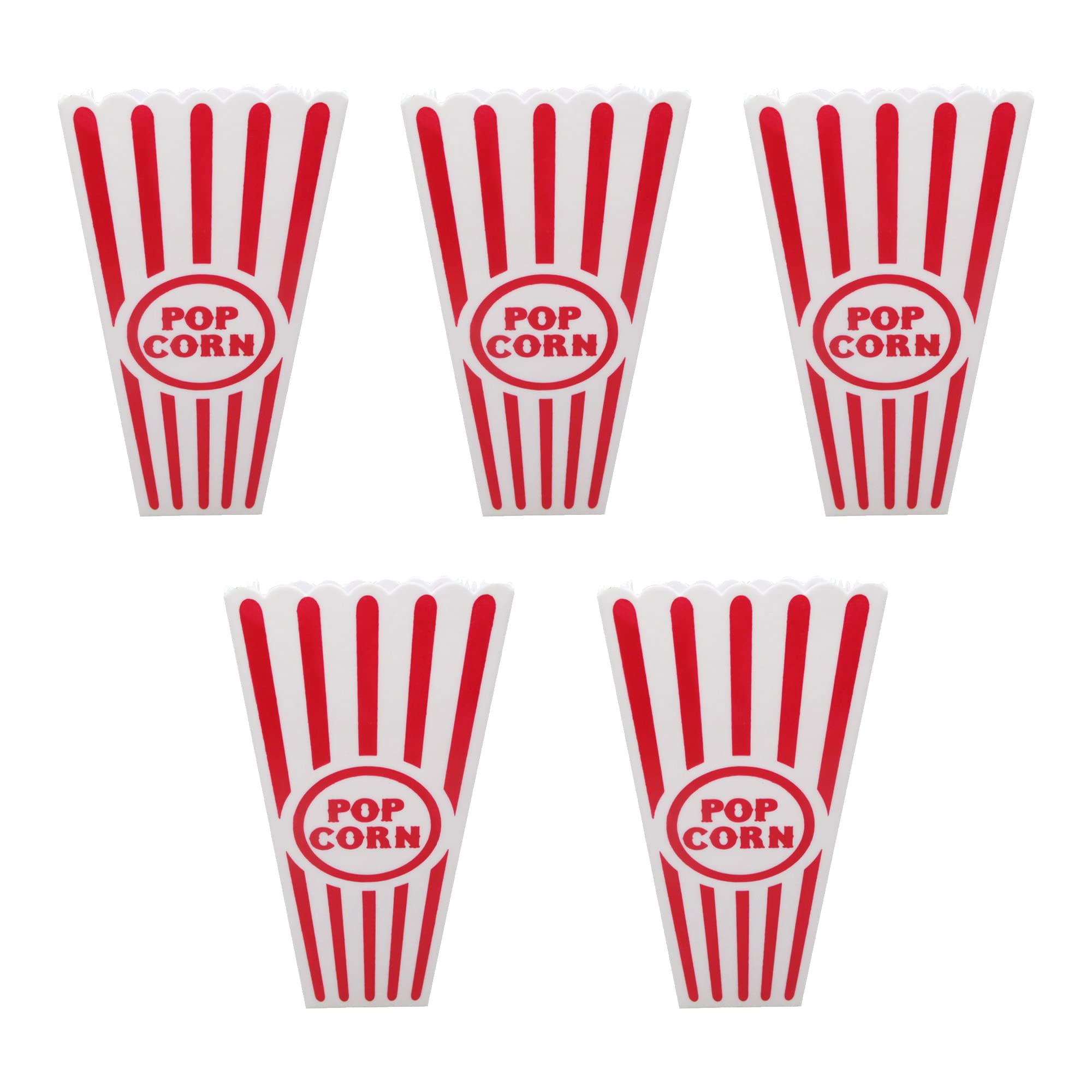 Gadgetime Usa Plastic Popcorn Containers For Movie Nights - Red & White Classy, Vintage Style Buckets - Tall, Reusable Retro Cup