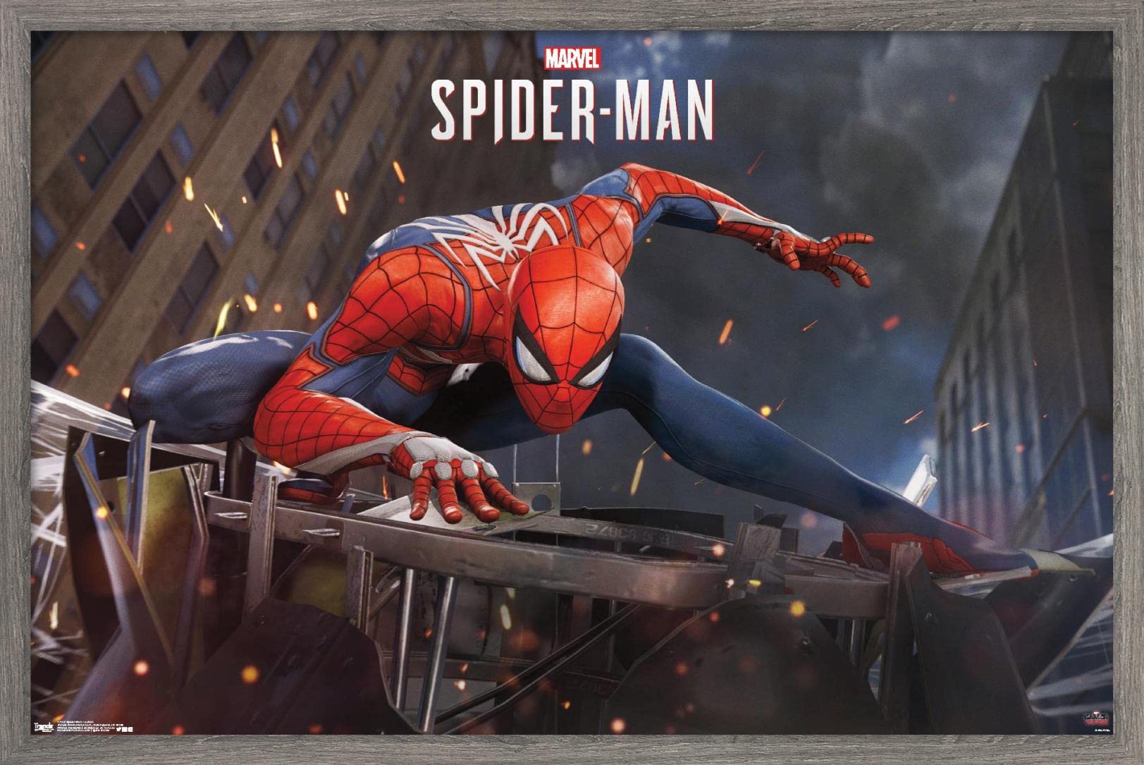 Trends International Marvel Comics - Spider-Man - Action Wall Poster, 22.375'' X 34'', Barnwood Framed Version