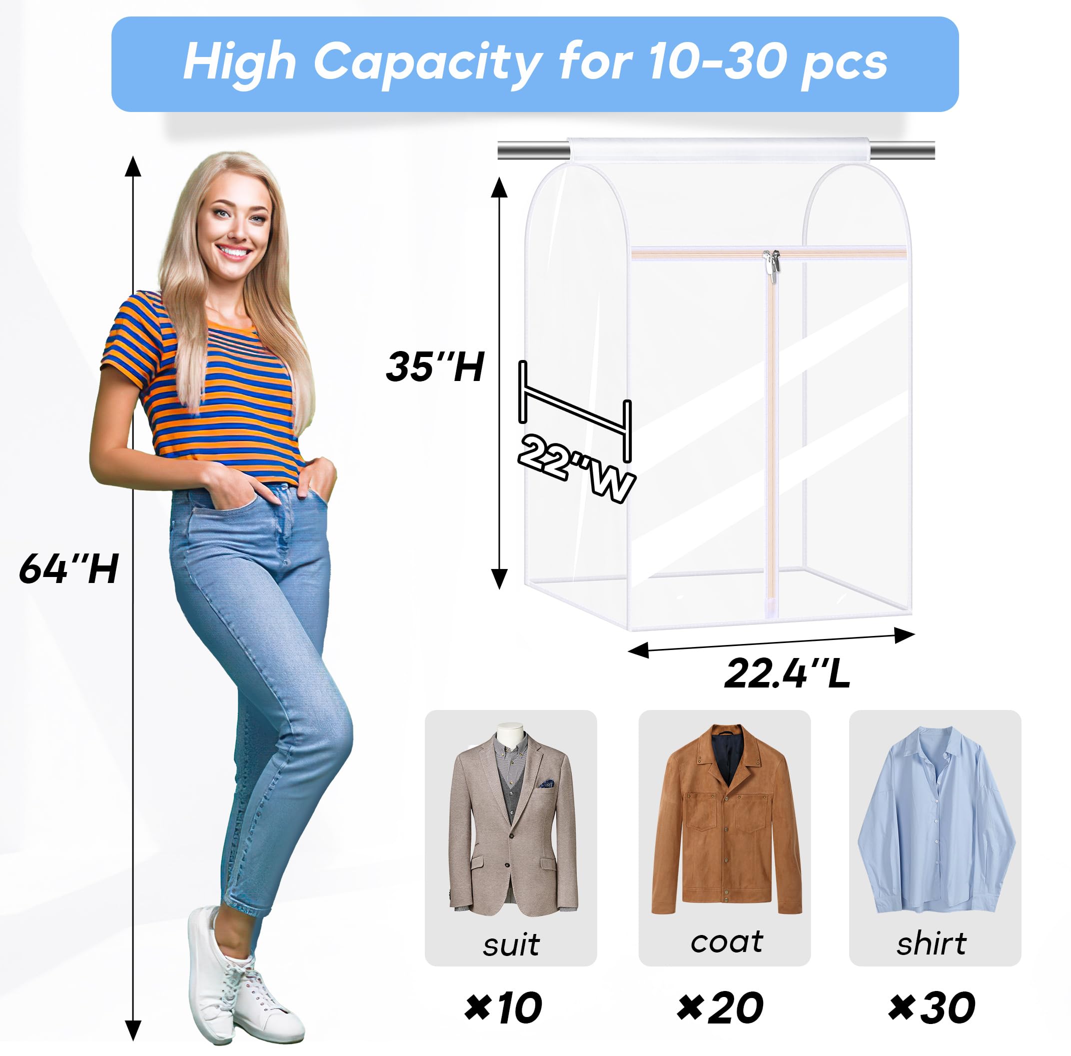 Keetdy 35'' Hanging Garment Bags For Closet Storage Large Clear Garment Bags For Hanging Clothes Garment Rack Cover Coat Protect