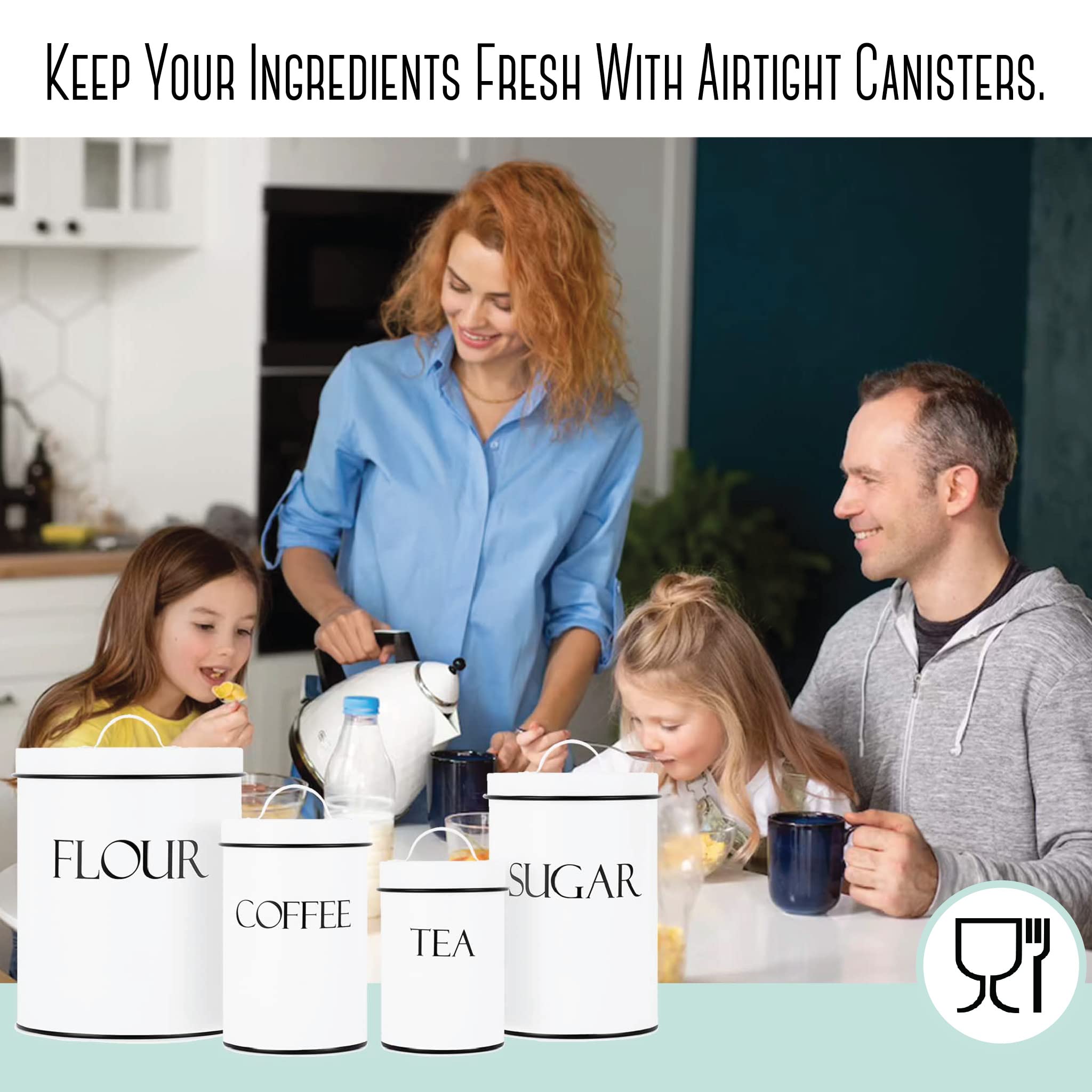 Outshine Kitchen Canisters For Countertop Set Of 4 | Farmhouse Canister Sets For Kitchen Counter White | Flour Sugar Coffee Cani
