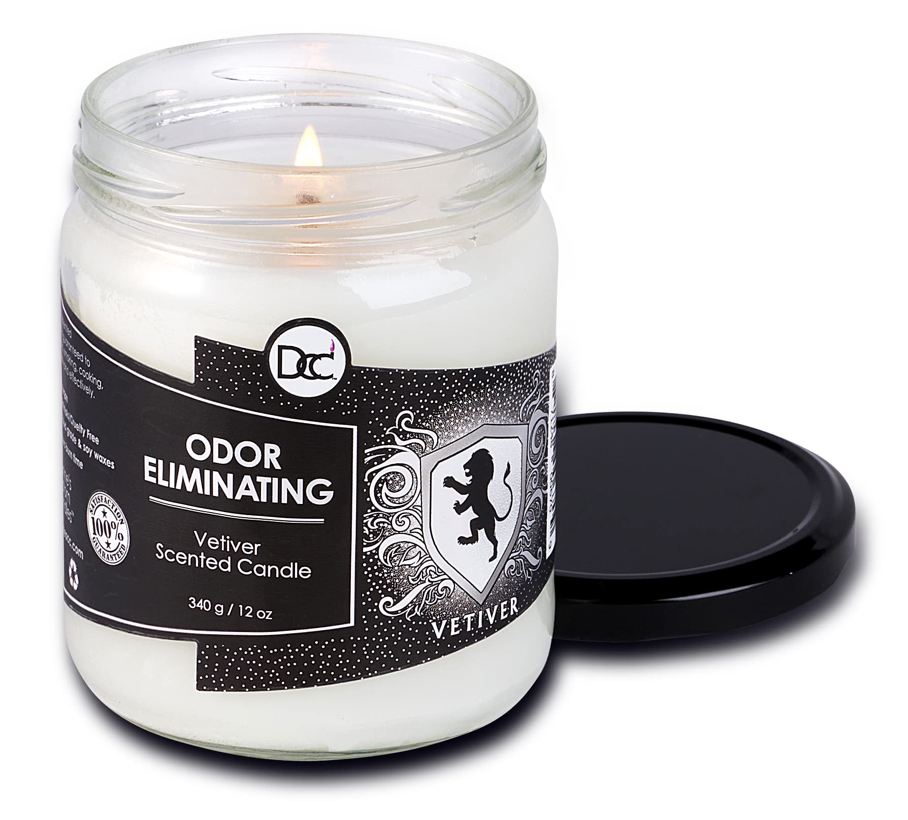 Vetiver Odor Eliminating Highly Fragranced Candle - Eliminates 95% of Pet, Smoke, Food, and Other Smells Quickly - Up to 80 Hour