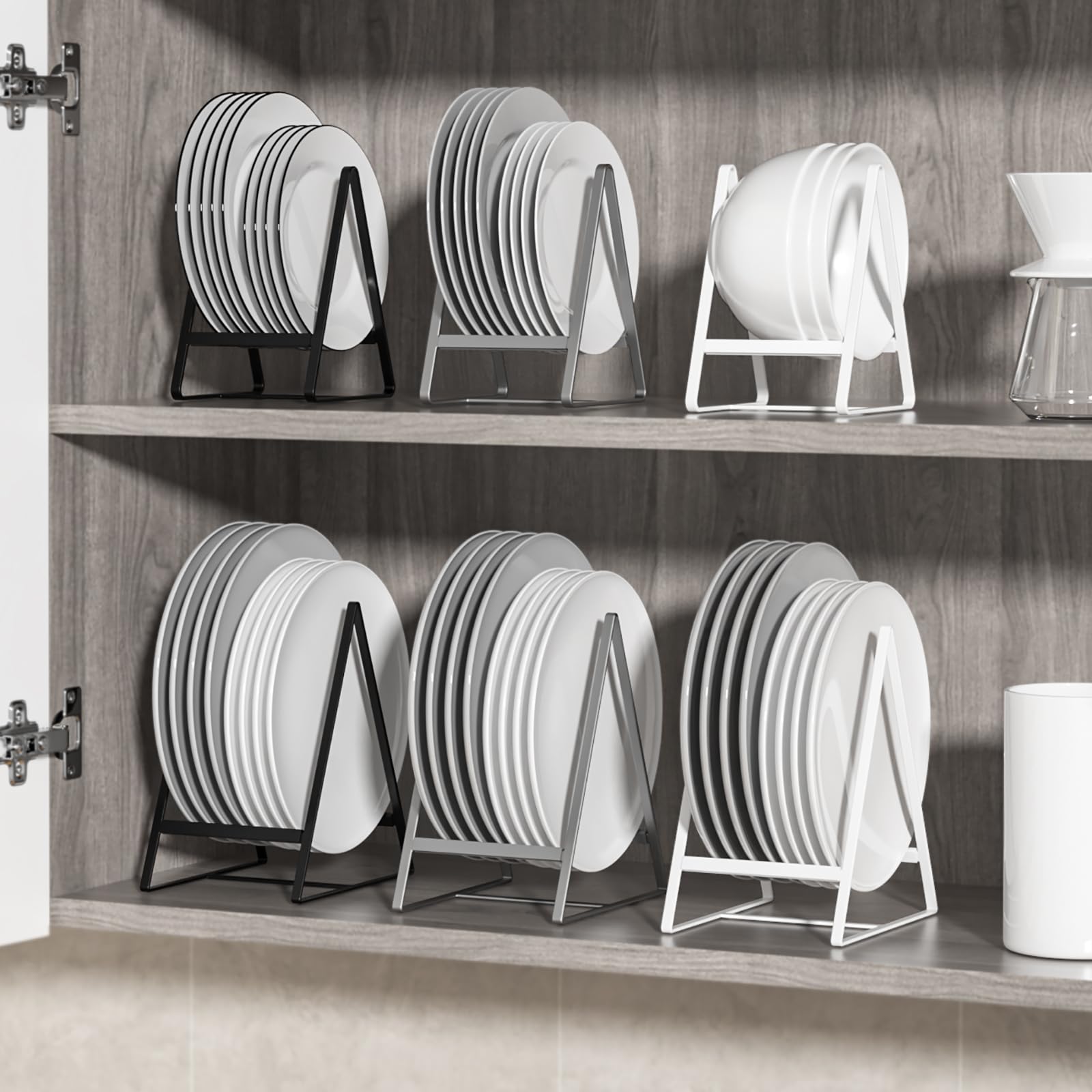 Hikinlichi 2 Large 1 Small Triangle Plate Holders Organizers Upright Cabinet Dish Drying Racks Metal Plate Dish Organizers Racks