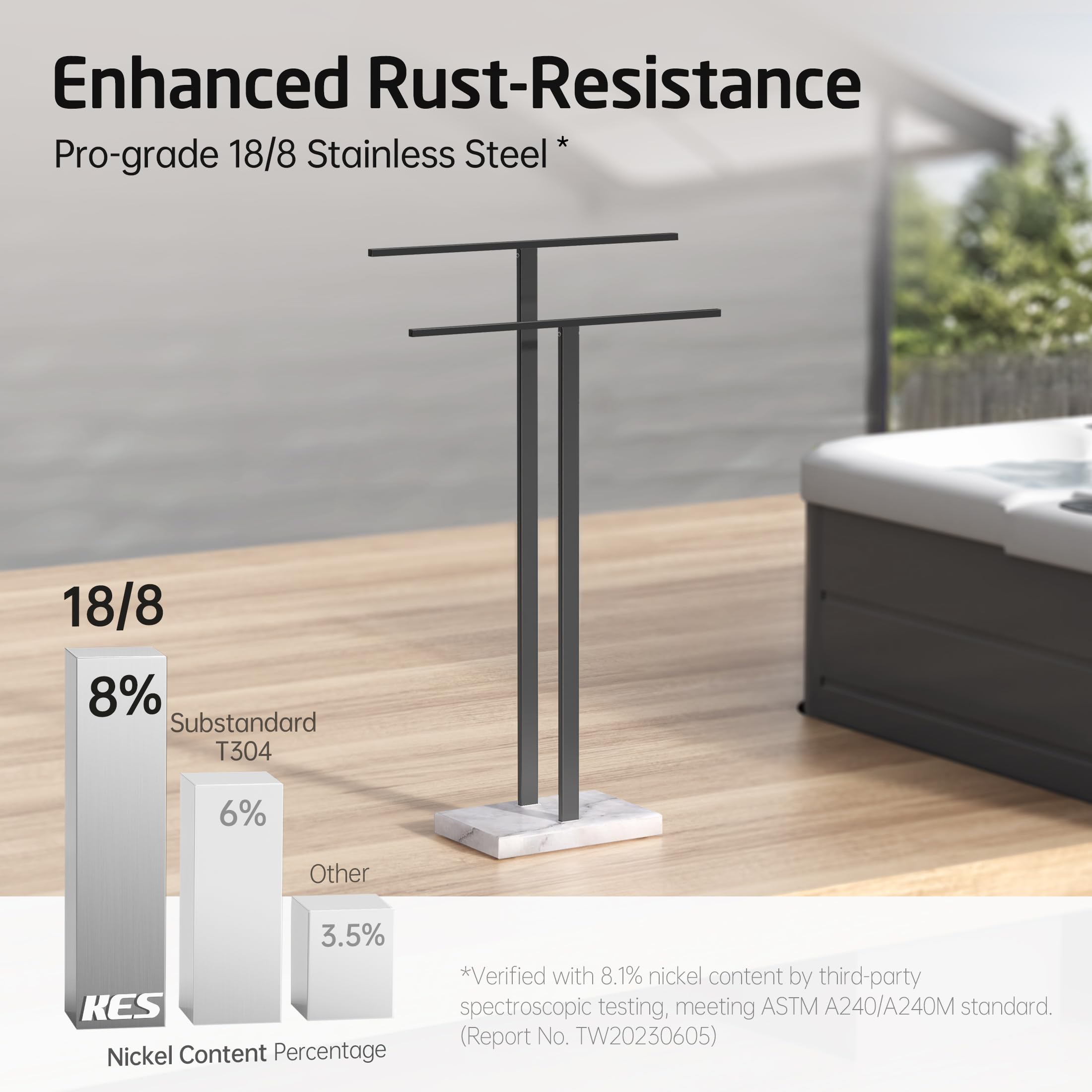 Kes Standing Towel Rack, 2-Tier Towel Racks For Bathroom Freestanding With Marble Base, Upgrade Steady Design, Sus304 Stainless