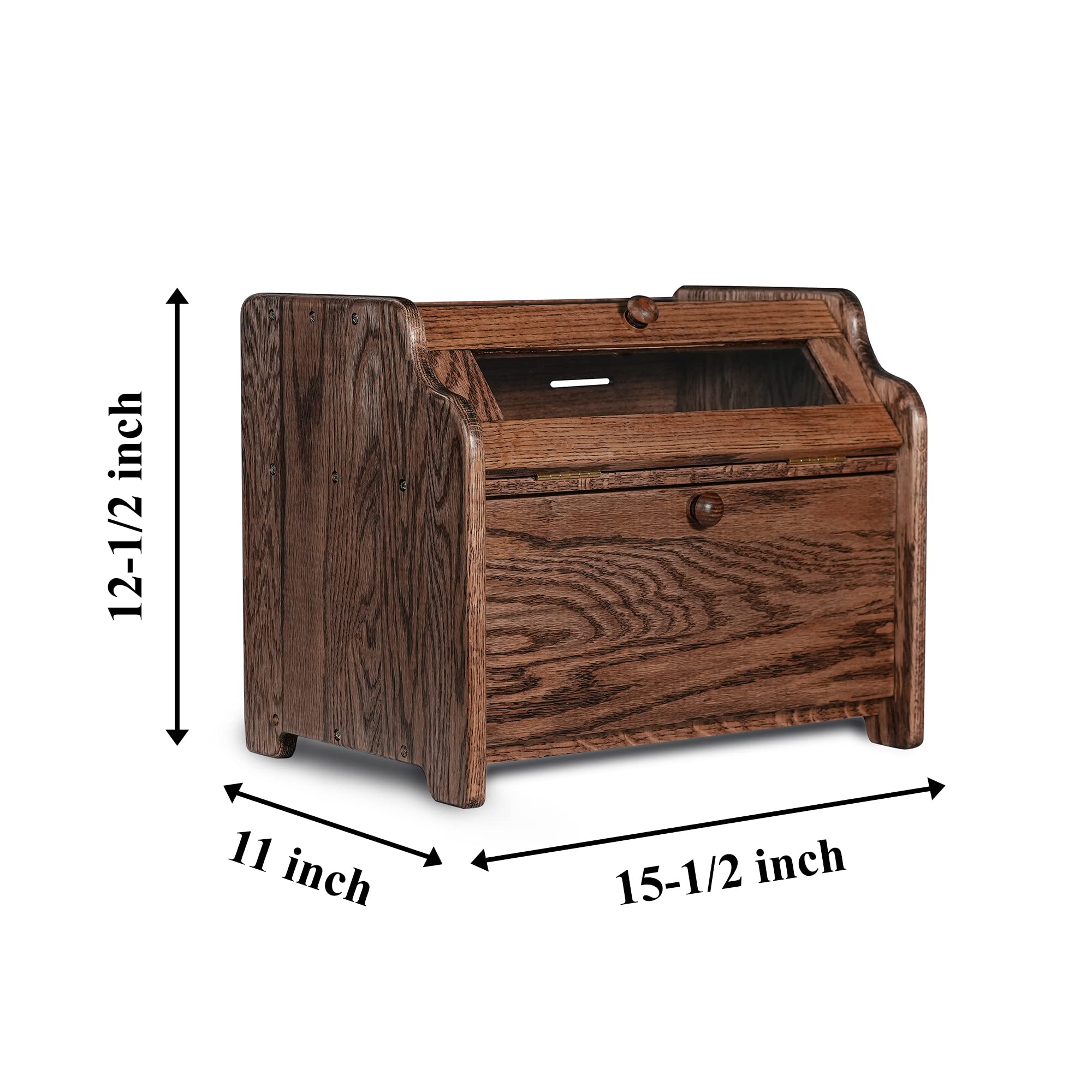 Consdan Bread Box, Solid Wood Oak Bread Box For Kitchen Countertop, Double Layer Bread Container For Bread Storage, Large Capaci