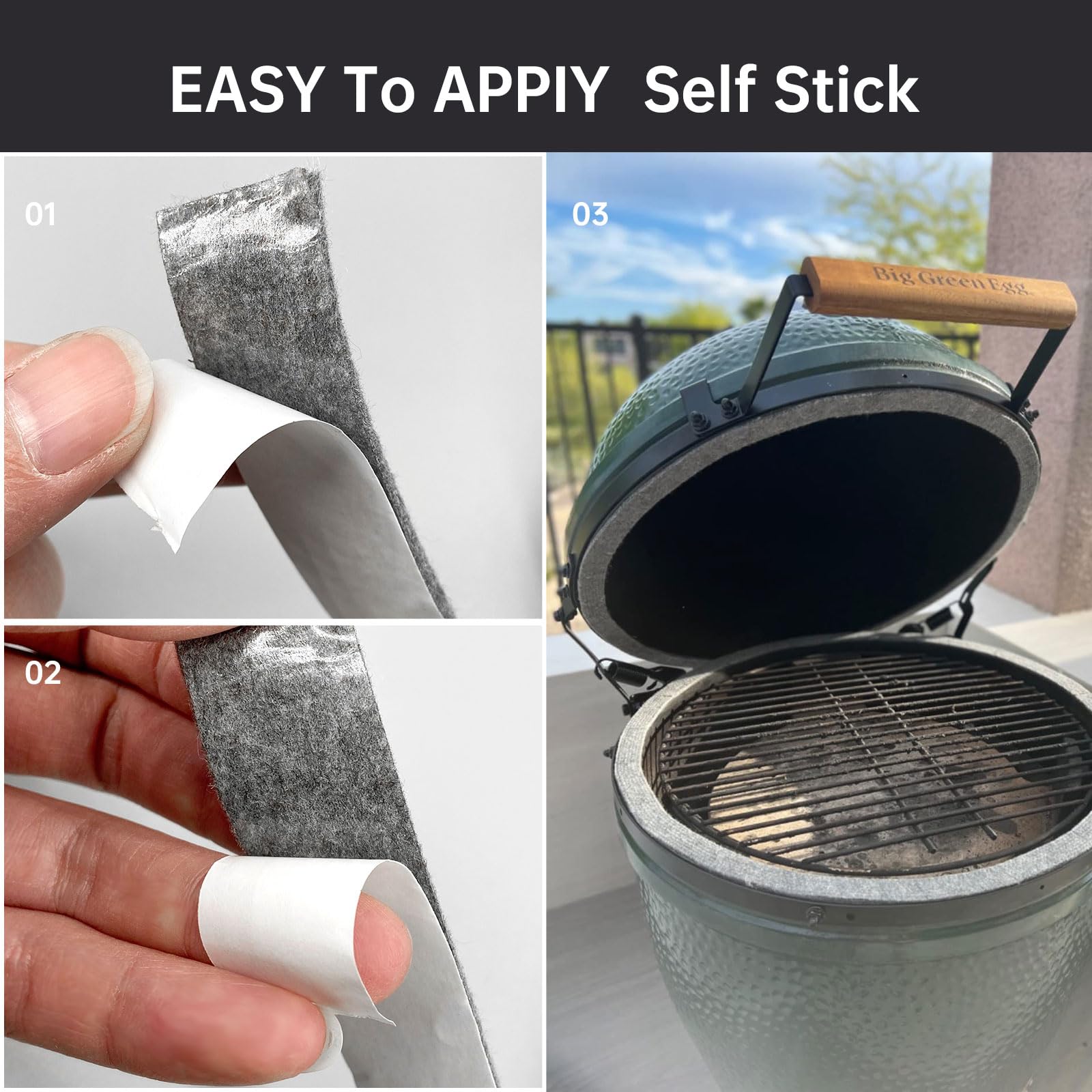 High Temp Grill Gasket Replacement Compatible Fit L/Xl Big Green Egg Ceramic Lid Top Bbq Smoker Gasket,Self Stick Felt 15 Ft Lon