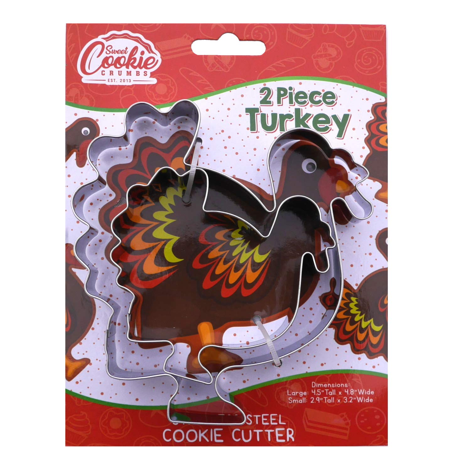 Thanksgiving Turkey Cookie Cutter Set, 2 Piece, 4.5'', 2.9'' Tall, Premium Food-Grade Stainless Steel, Dishwasher Safe