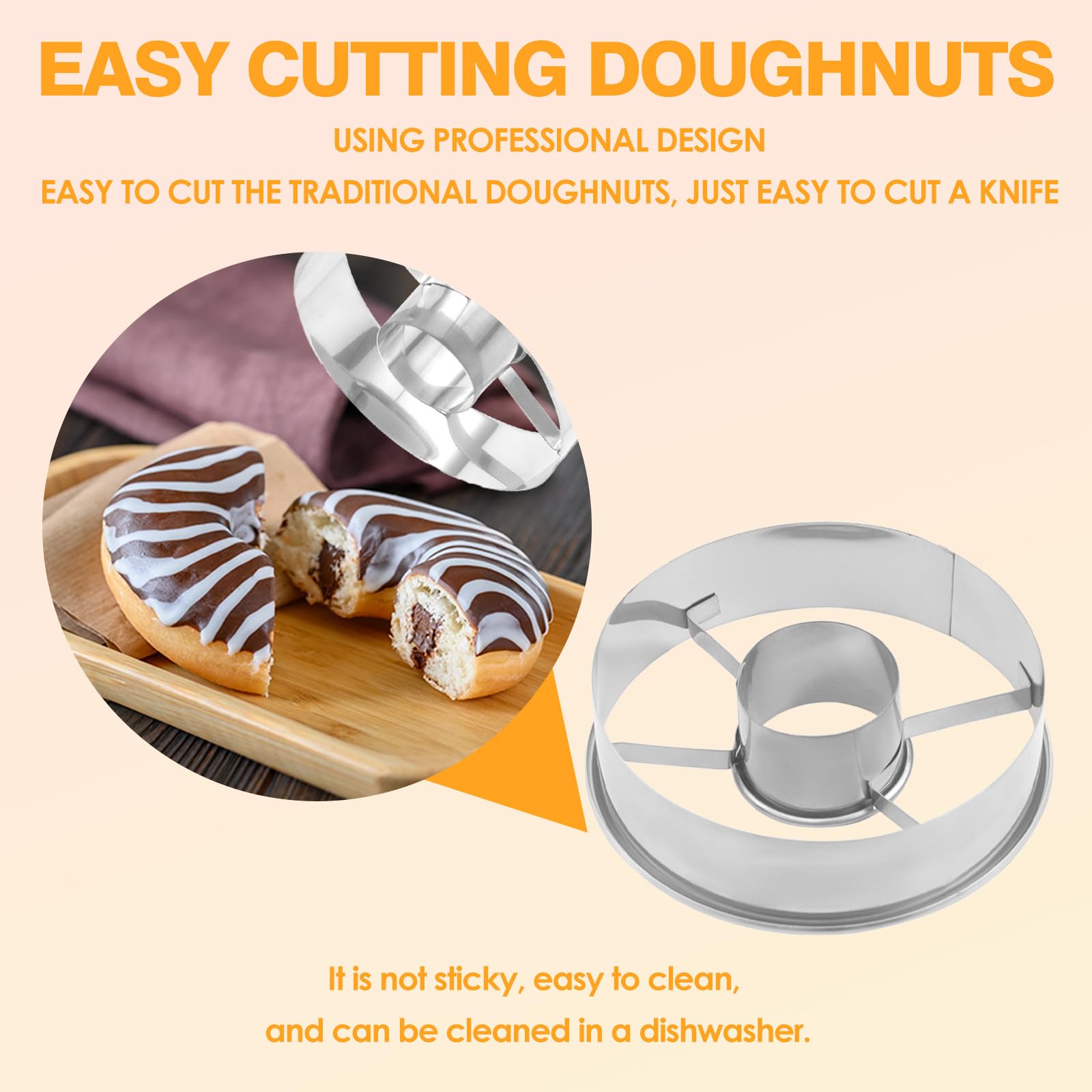 Stainless Steel Donut Cutter Set - 3-1/2-Inch Doughnut Cutters With Removable Center - Crumble, Cookie Dough Rounder And Divider