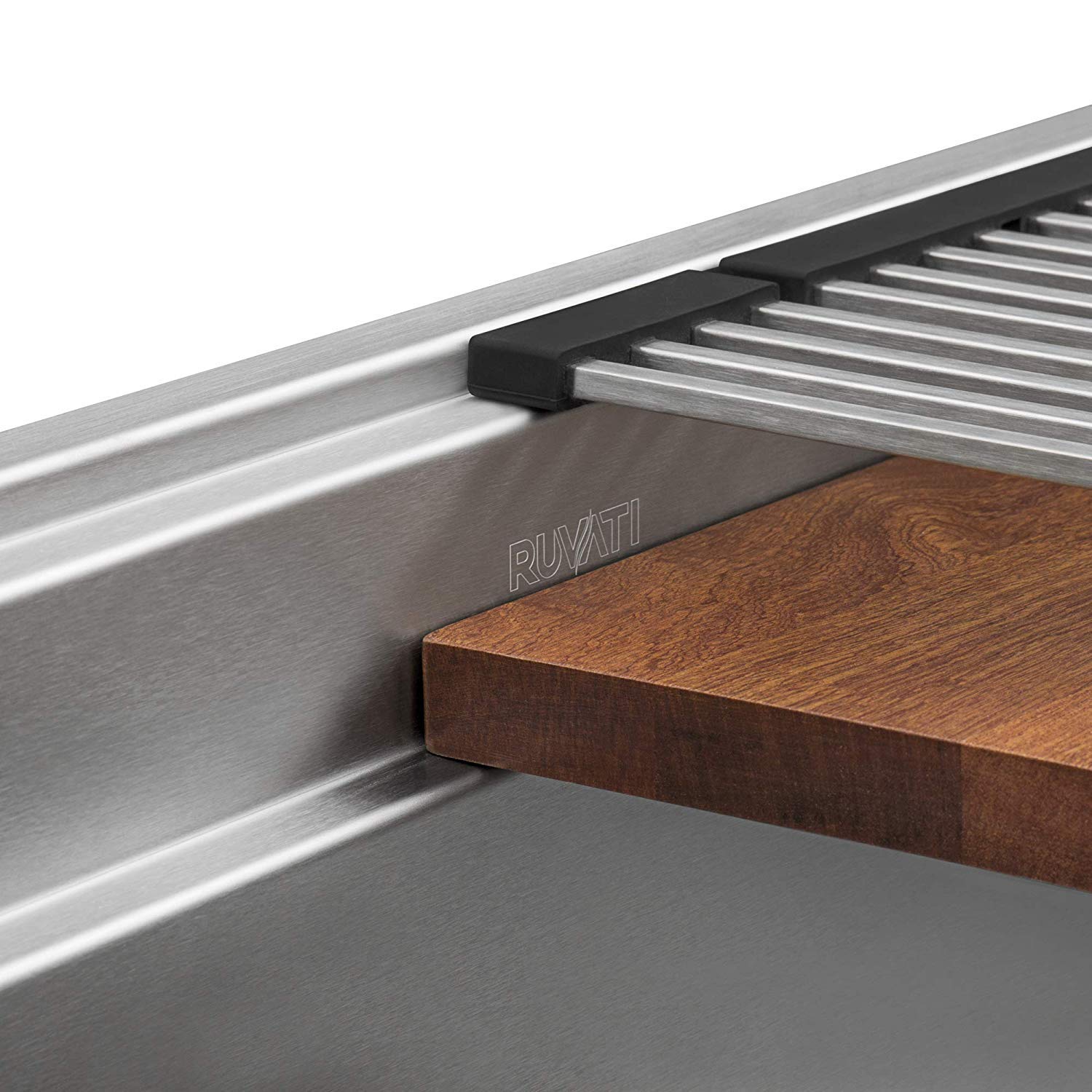 Ruvati 57-Inch Workstation Ledge Kitchen Sink Undermount 16 Gauge Stainless Steel - Rvh8555