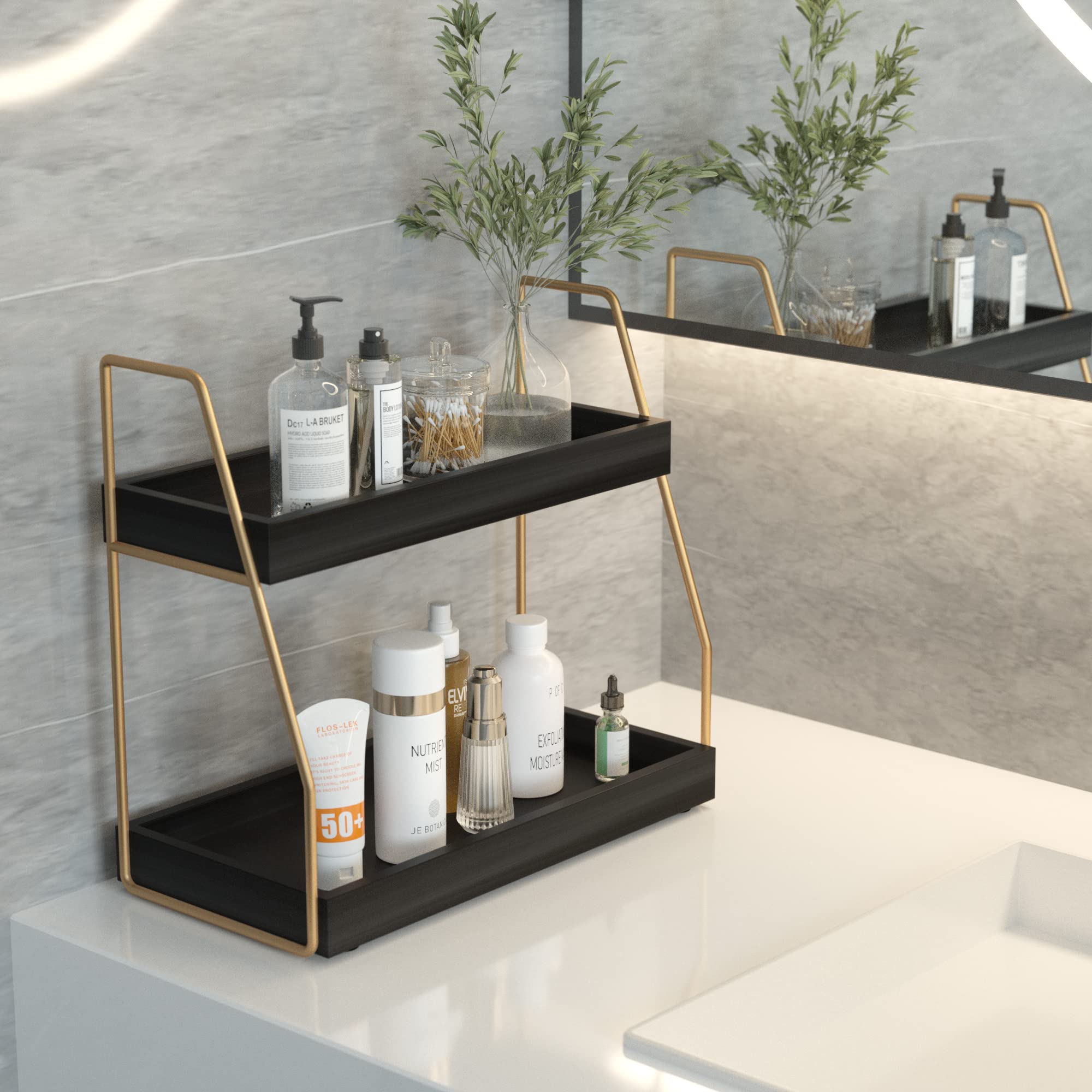Zgo 2-Tier Bathroom Counter Organizer, Wood Bathroom Organizer Countertop Vanity Organizer Bathroom Tray, Kitchen Countertop Org