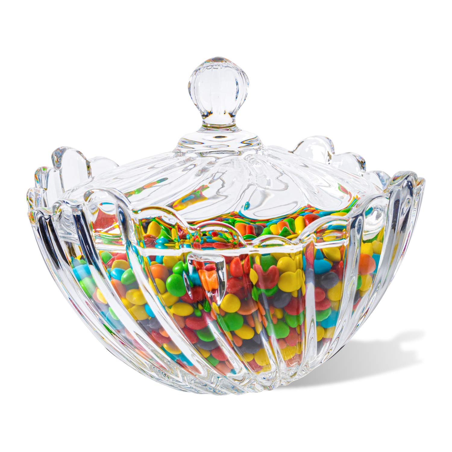 Comsaf Christmas Large Glass Candy Dish With Lid, Clear Covered Christmas Candy Bowl, Crystal Christmas Candy Jar For Home Kitch