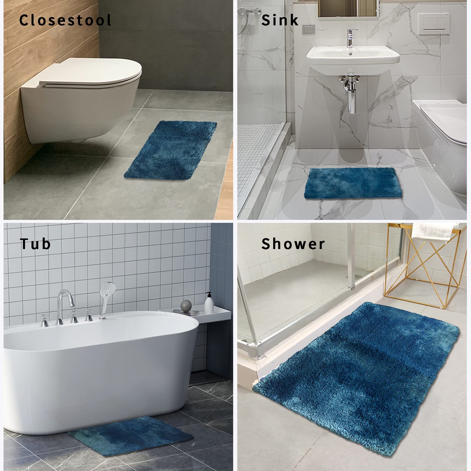 FIFU Bathroom Rugs Non-Slip  Soft Plush & Absorbent Bath Mats for Bathroom Floor  Machine Washable Shower Rug 24x36 Inches Peacock Blue