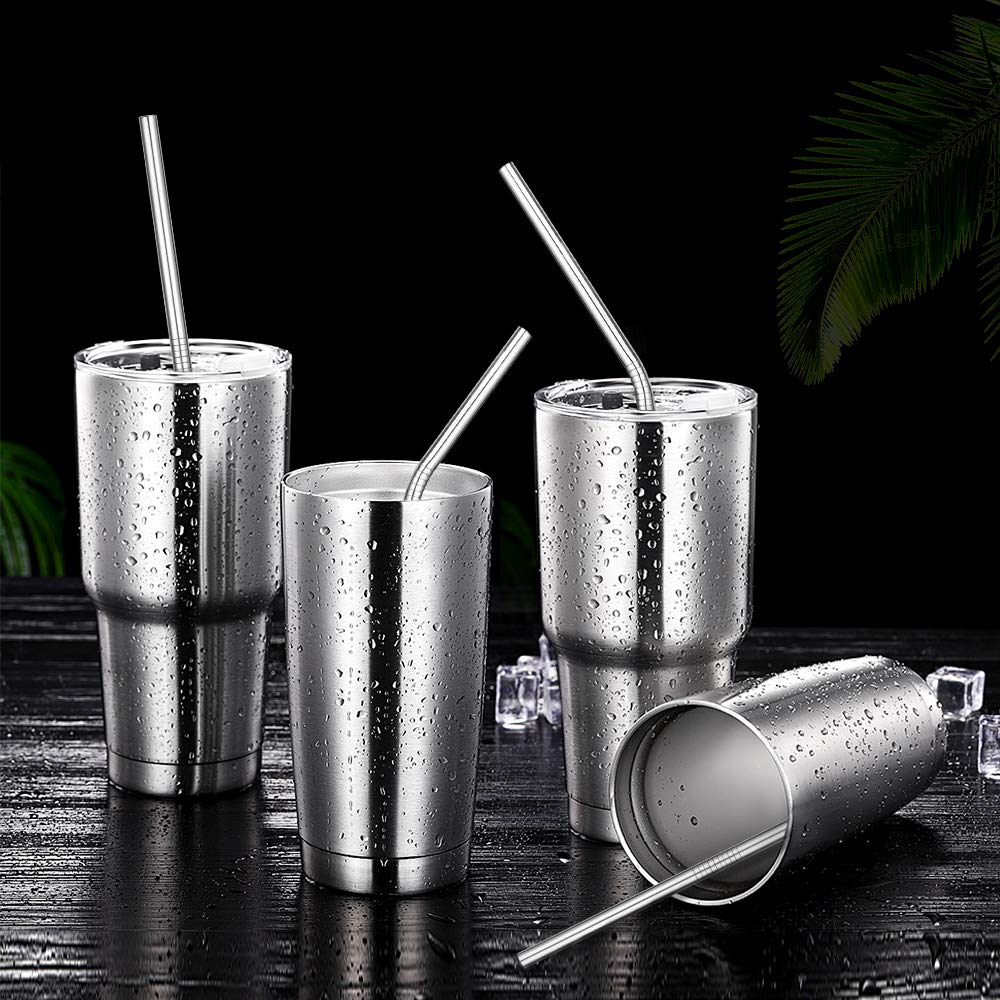 Hiware 12-Pack Reusable Stainless Steel Metal Straws With Case - Long Drinking Straws For 30 Oz And 20 Oz Tumblers Yeti Dishwash