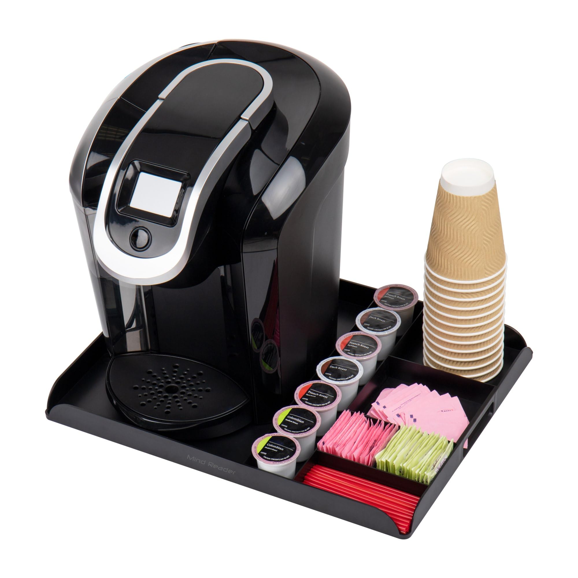 Mind Reader Coffee Station Serving Tray, 7 Pod Capacity, Countertop Organizer, Storage, 17.5'' L X 13.25'' W X 1.25'' H, Black