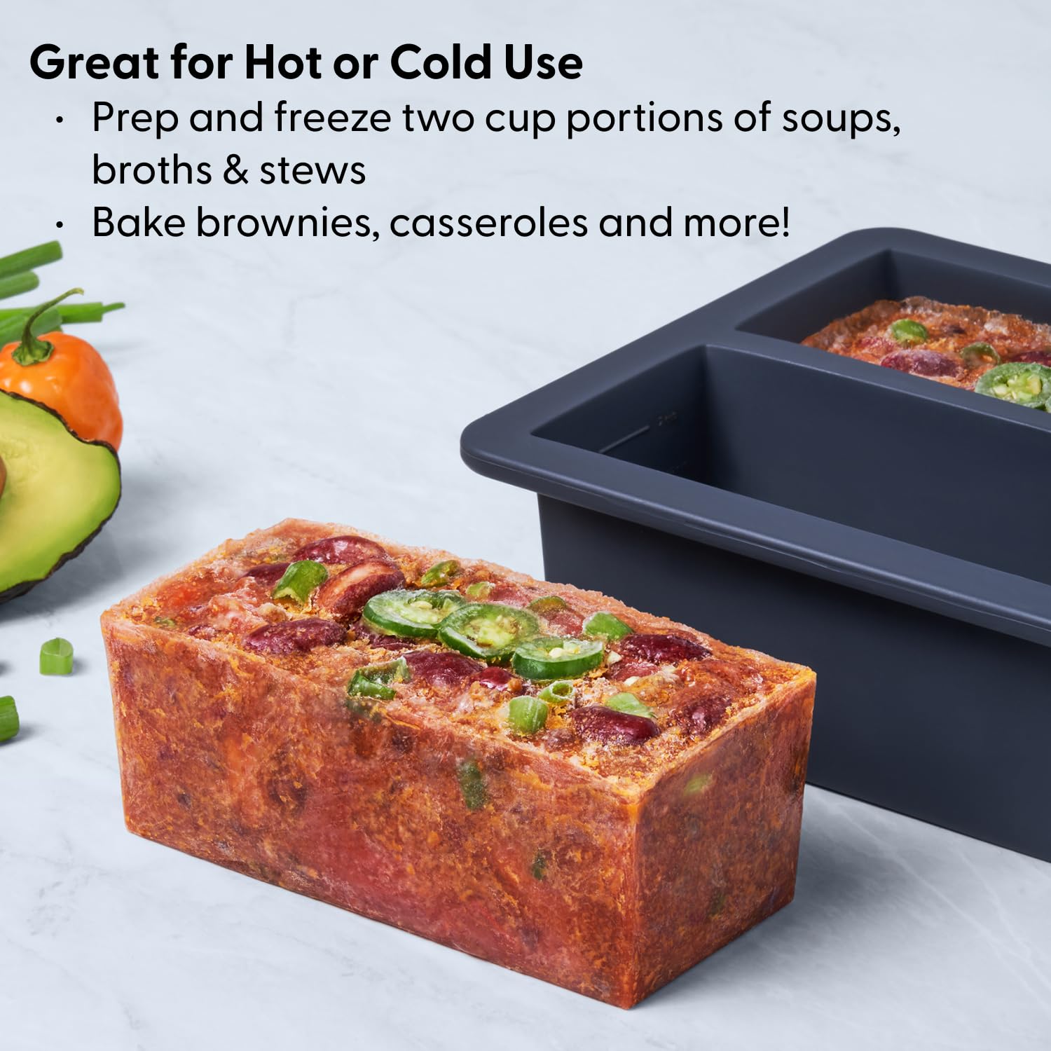 W&P Cup Cubes Silicone Freezer Tray With Lid, Charcoal, Makes 2 Perfect 2-Cup Portions, Freeze & Store Soup, Broth, Sauce, Lefto