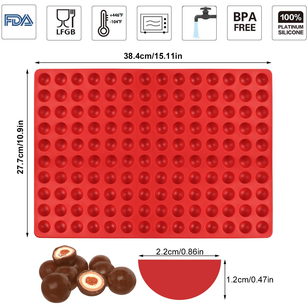 Palksky 2Pcs 140-Cavity Small Round Silicone Mold/Semicircle Chocolate Drops Mold/Dog Treats Pan/Semi Sphere Gummy Candy Molds F