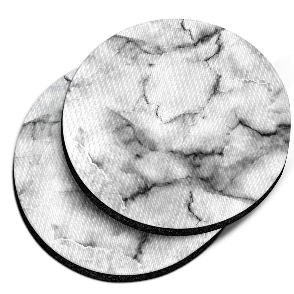 Caribou Coasters , Gray White Marble Design Absorbent Round Fabric Felt Neoprene Car Coasters For Drinks, 2Pcs Set