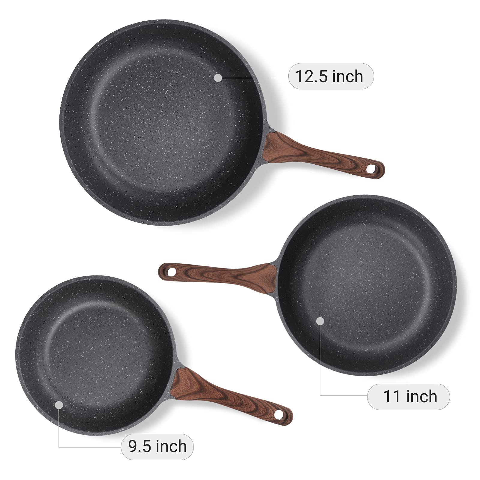 Sensarte Nonstick Frying Pan Skillets, Swiss Granite Coating Omelette Pans, Healthy Cookware Chef'S Pan, Pfoa Free(9.5+11+12.5 I