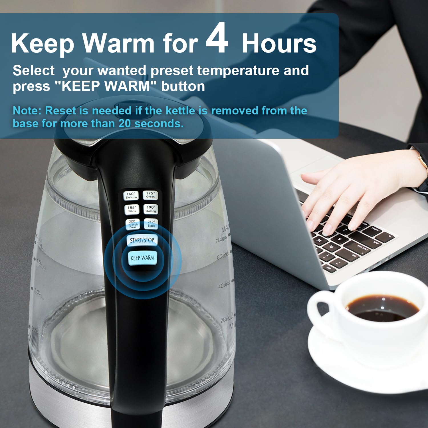 Plaman Electric Kettle Temperature Control - Keep Warm Hot Water Boiler, Double Wall Tea Kettle For Boiling Water 6 Presets 1500