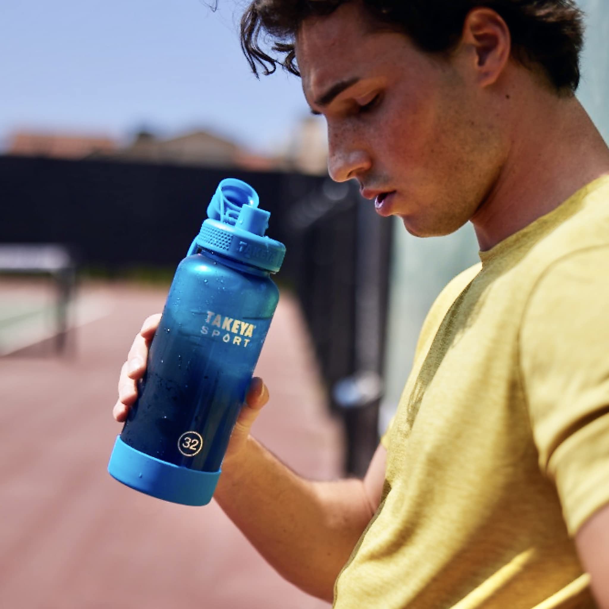 Takeya Sport 32 Oz Tritan Plastic Water Bottle With Spout Lid, Premium Quality, Bpa Free, Pro Fire