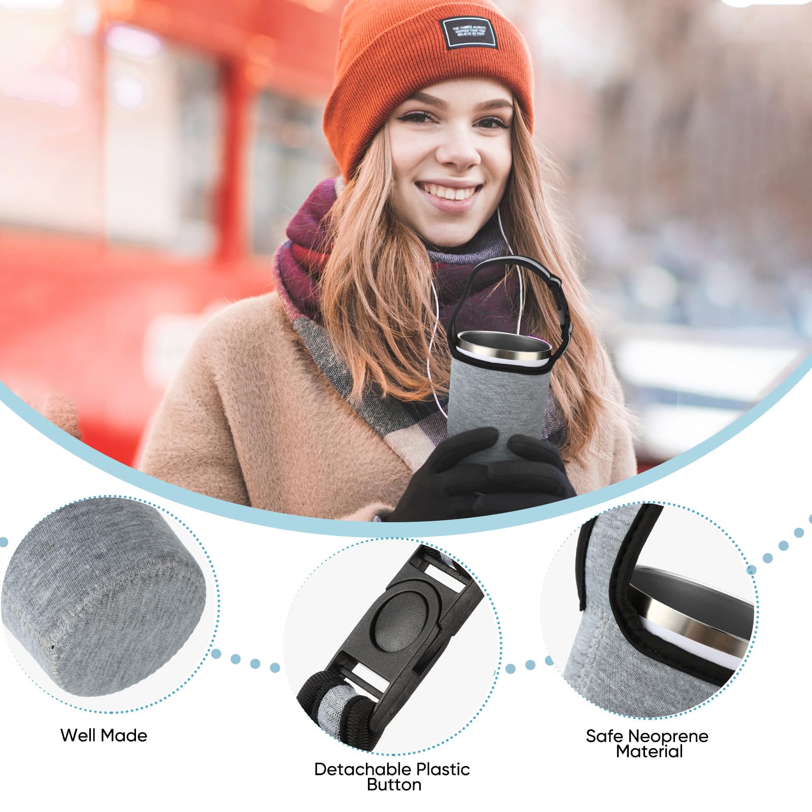 6 Pieces 30Oz Tumbler Carrier Holder Pouch With Shoulder Strap Reusable Cup Holder Pouch Neoprene Insulator Cup Sleeve Cover Hol