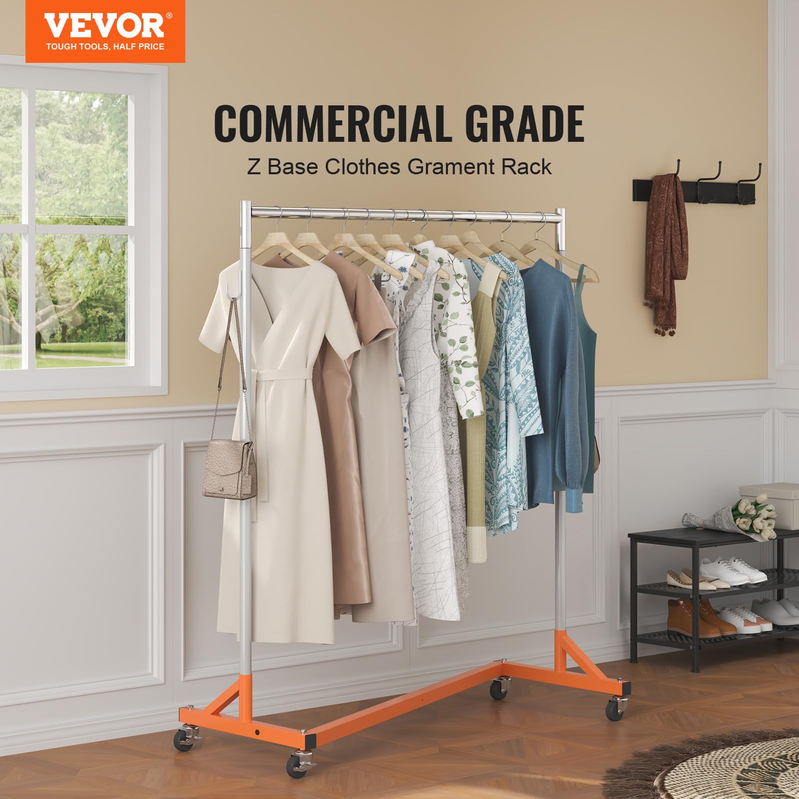 Vevor Z Rack, 300 Lbs Industrial Grade Z Base Garment Rack, 24'' X 63'' X 71'' Height Adjustable Clothes Rack, Sturdy Steel Heav