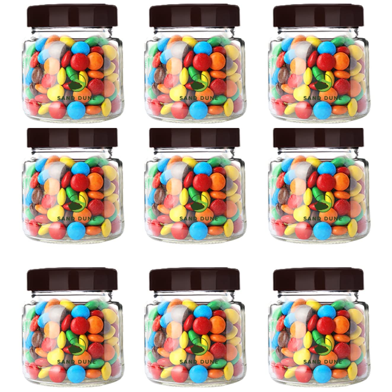 Sand Dune Set Of 9, 500 Ml Each Storage Glass Jar Brown Cap, Transparent | Bpa Free | Storage Jar Containers For Kitchen Pantry 