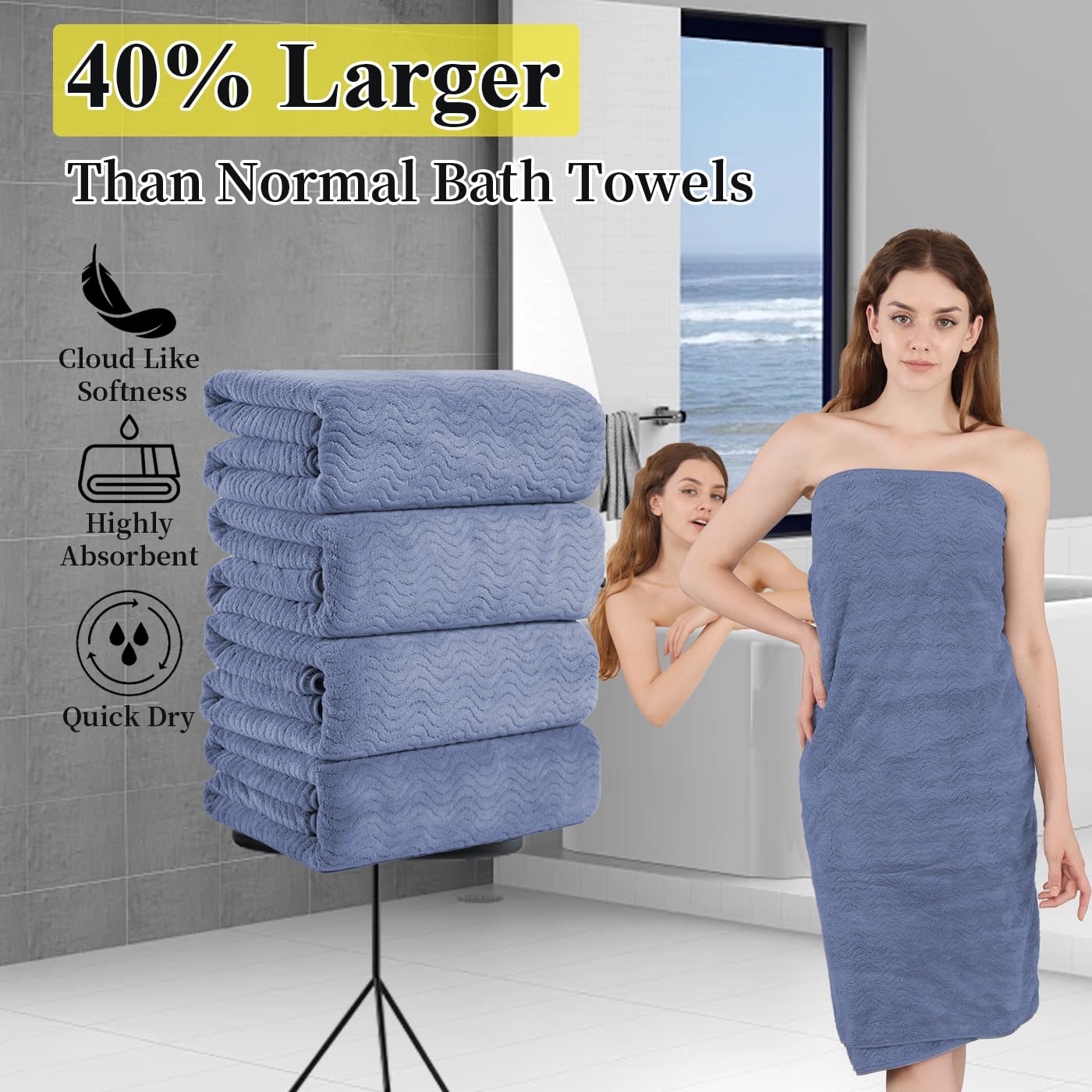 4 Piece Bath Towel Oversized Bath Sheet 35''X70'' Bathroom Towel Extra Large Bath Towel Set Highly Absorbent Quick Dry Softtowel