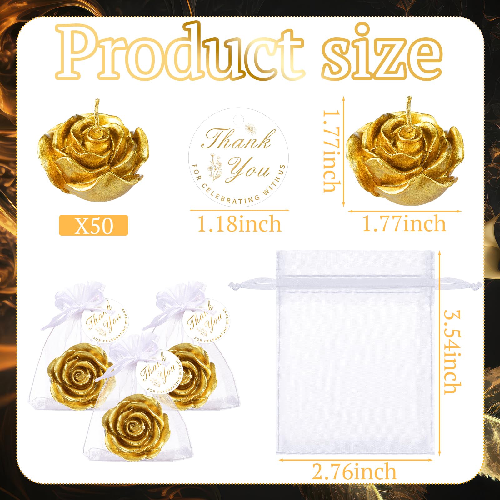 Treela 50 Set Flower Candles Wedding Favor for Guests Mini Gold Rose Shaped Tealight Candles for Return Gift Wedding Birthday Br
