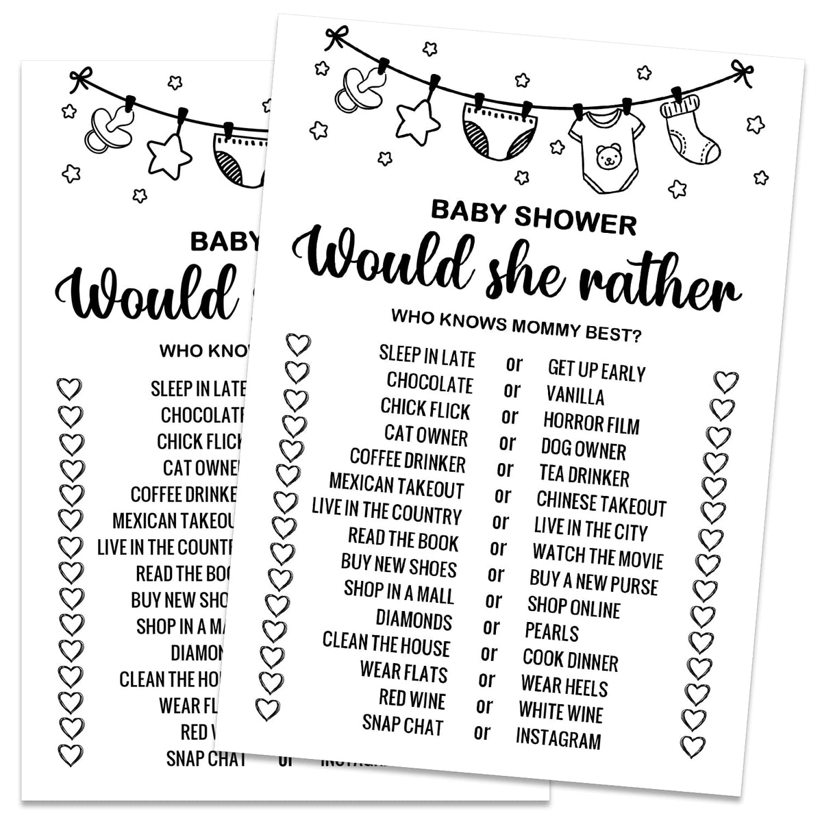Bridal Shower Game Cards, Would She Rather Bridal Shower Game, Rustic Bridal Wedding Shower Or Bachelorette Party Game, Bridal S