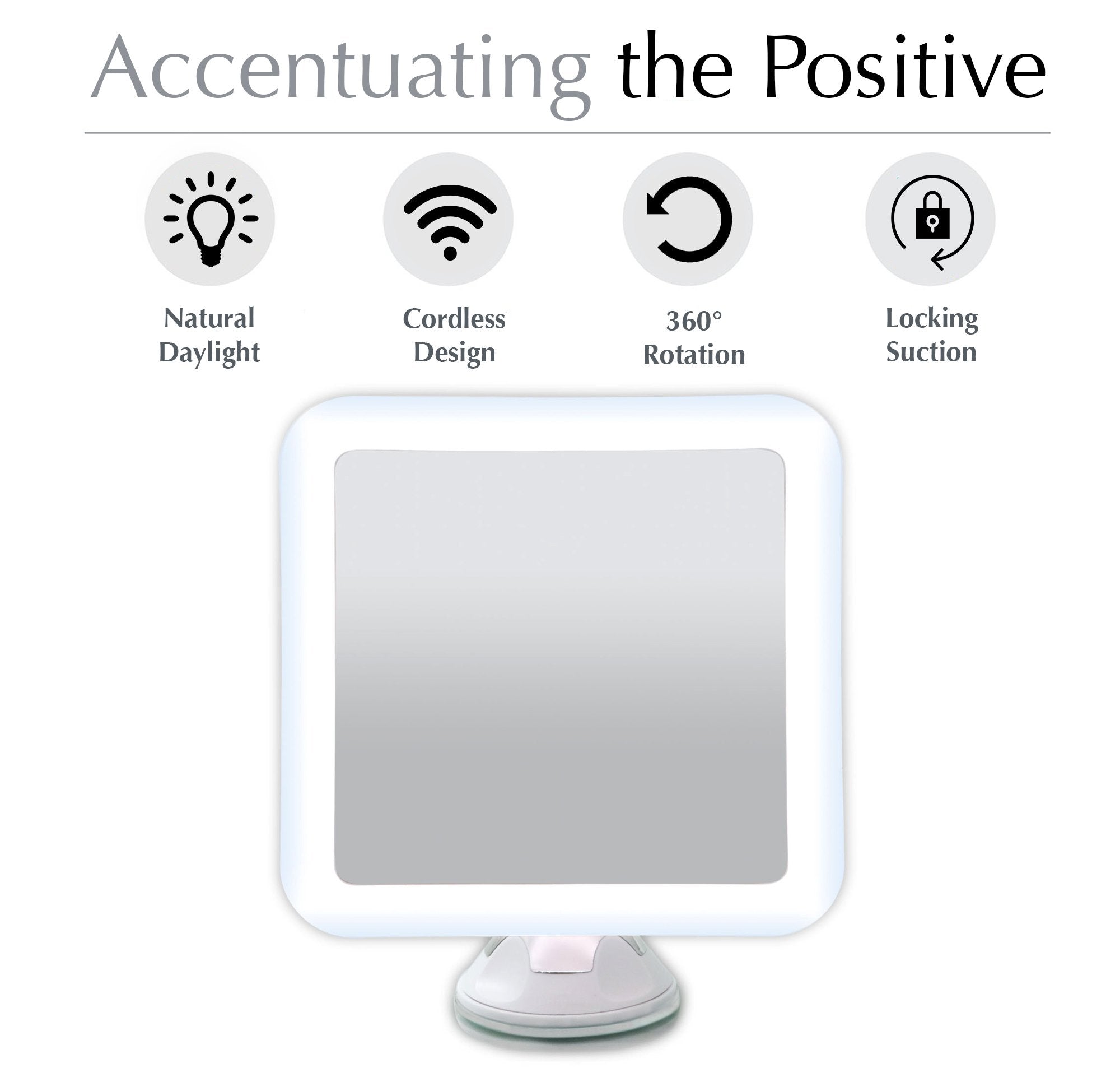 Fancii 10X Magnifying Lighted Makeup Mirror - Daylight LED Vanity Mirror - compact  cordless  Locking Suction  65 Wide  360 Rotation  Portable Illuminated Bathroom Mirror (Square)