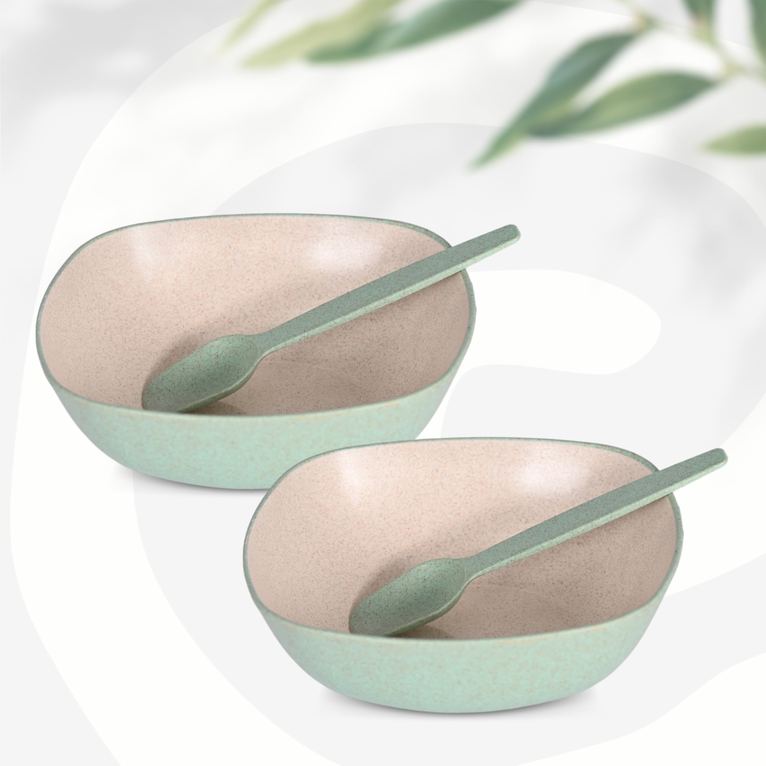 Eha Set Of 2 EarthFriendly Multipurpose Bowls For Kitchen With Spoons | 750 Ml | Made With Rice Husk Biocomposite| Microwave Sa