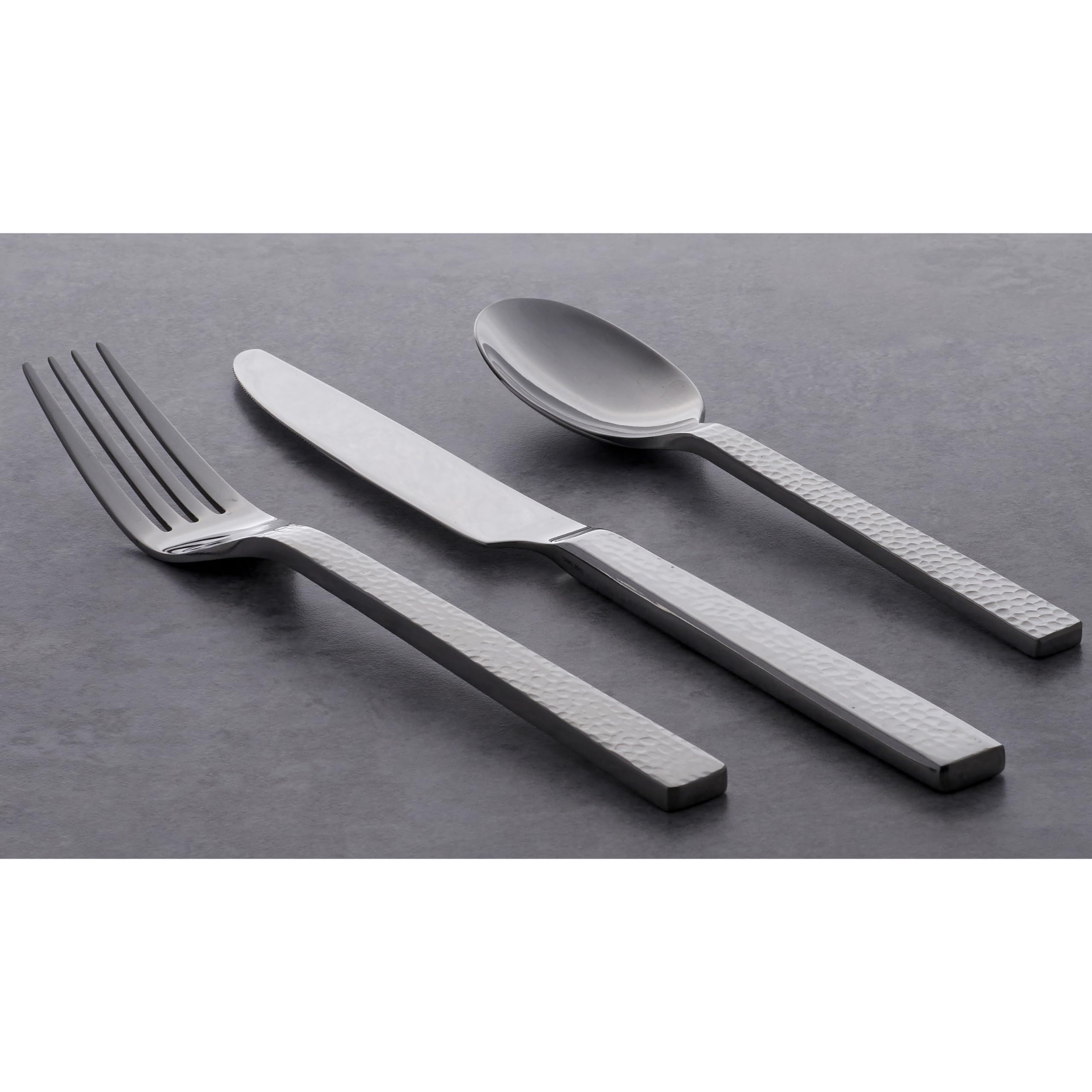 Oneida Chefs Table Hammered 45 Piece Everyday Flatware Set, Service For 8, 18/0 Stainless Steel,Silverware Set