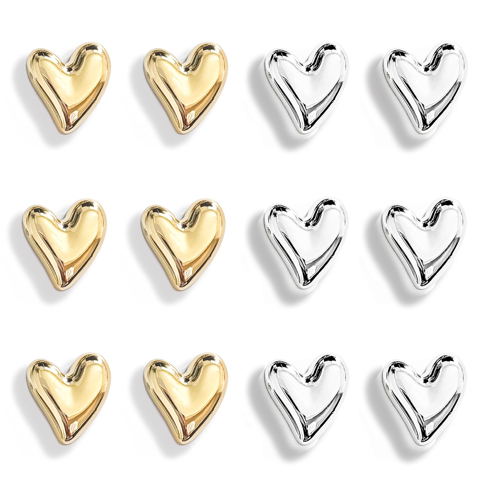 Janvelle 12PCS Refrigerator Magnets Gold Magnets for Fridge 0.83in Small Love Heart Silver Cute Decorative Magnet Set for Home K