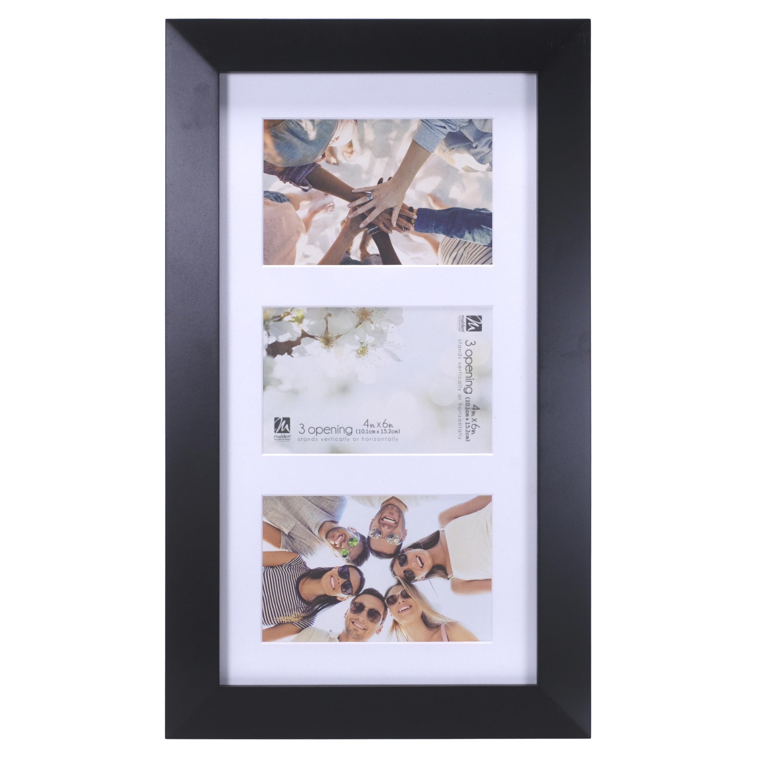 Malden International Designs Berkeley Matted Black Wood Collage Picture Frame, 3 Option, 3-4x6, Black