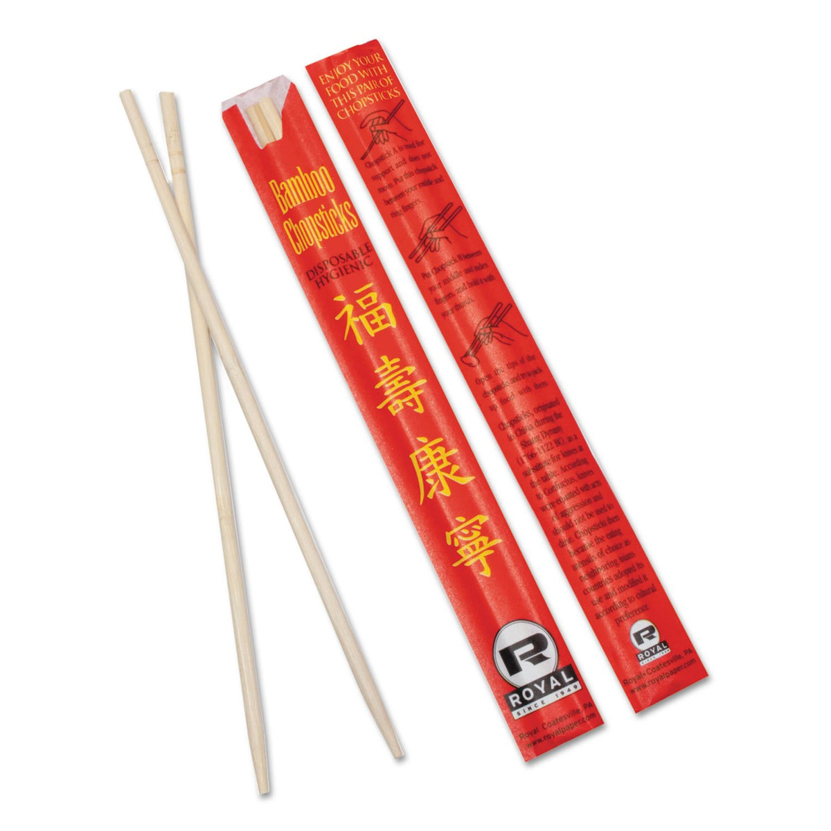 Royal Premium Disposable Bamboo Chopsticks, 9 Inch Sleeved And Separated, Uv Treated, Case Of 1000