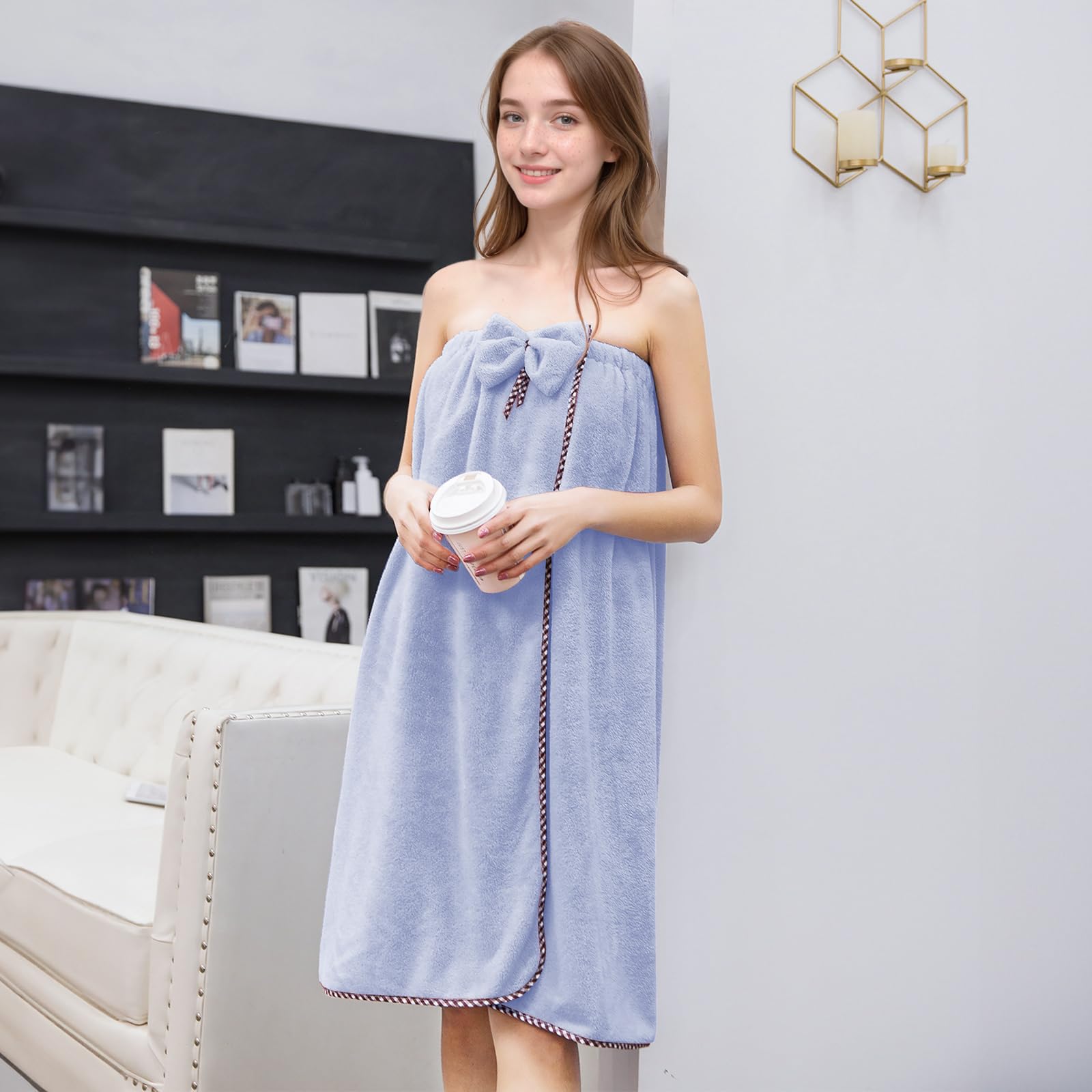 GOSCHE Bath Wrap for Women  Adjustable Shower Wrap Towel with Home Hotel Bath Towel Nightgown for Sauna Beach Pool Gym Travel - Blue XL