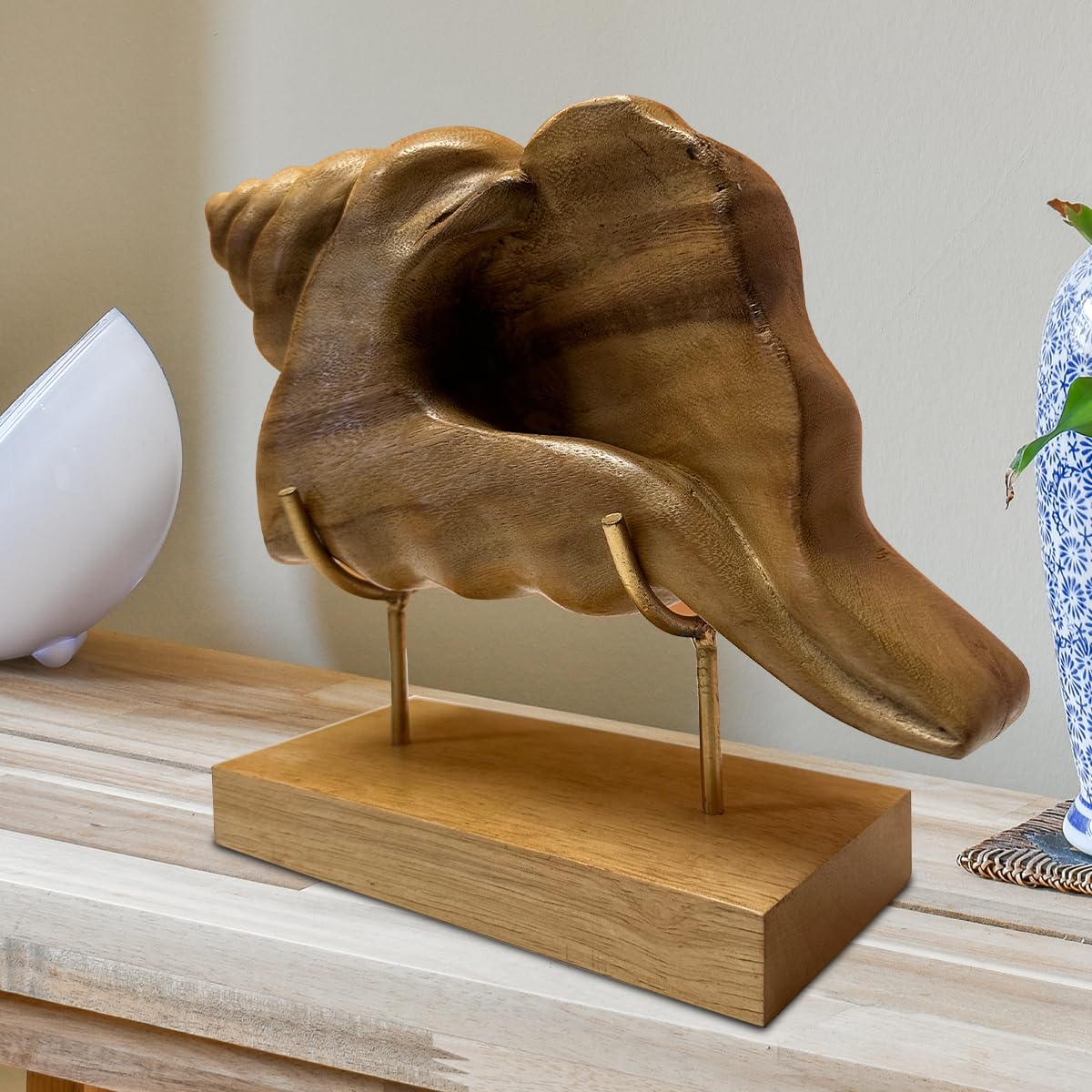 Decozen Handcrafted Solid Wood Shell Sculpture From Daughter, Son, Husband - Ideal For Home, Mantel, Fireplace, And Foyer Decor