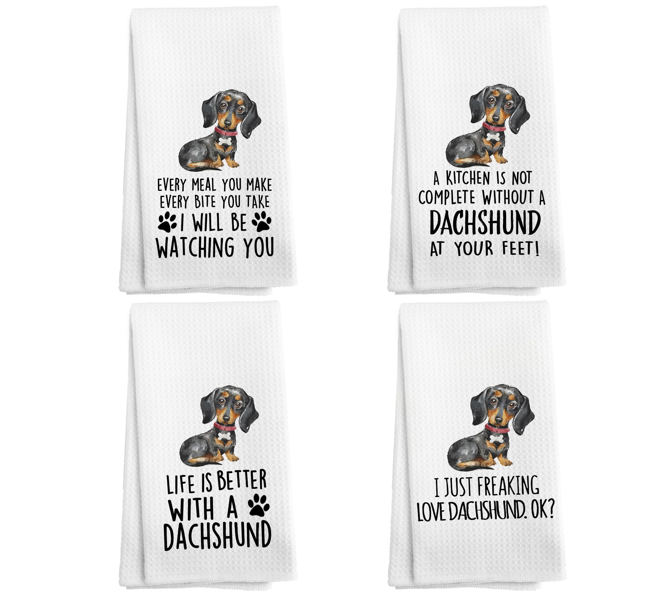 NOQL Dachshund Kitchen Towels and Dishcloths Set of 4, Dachshund Gifts for Lovers Women Hand Towels, Weiner Dog Gifts Drying Clo